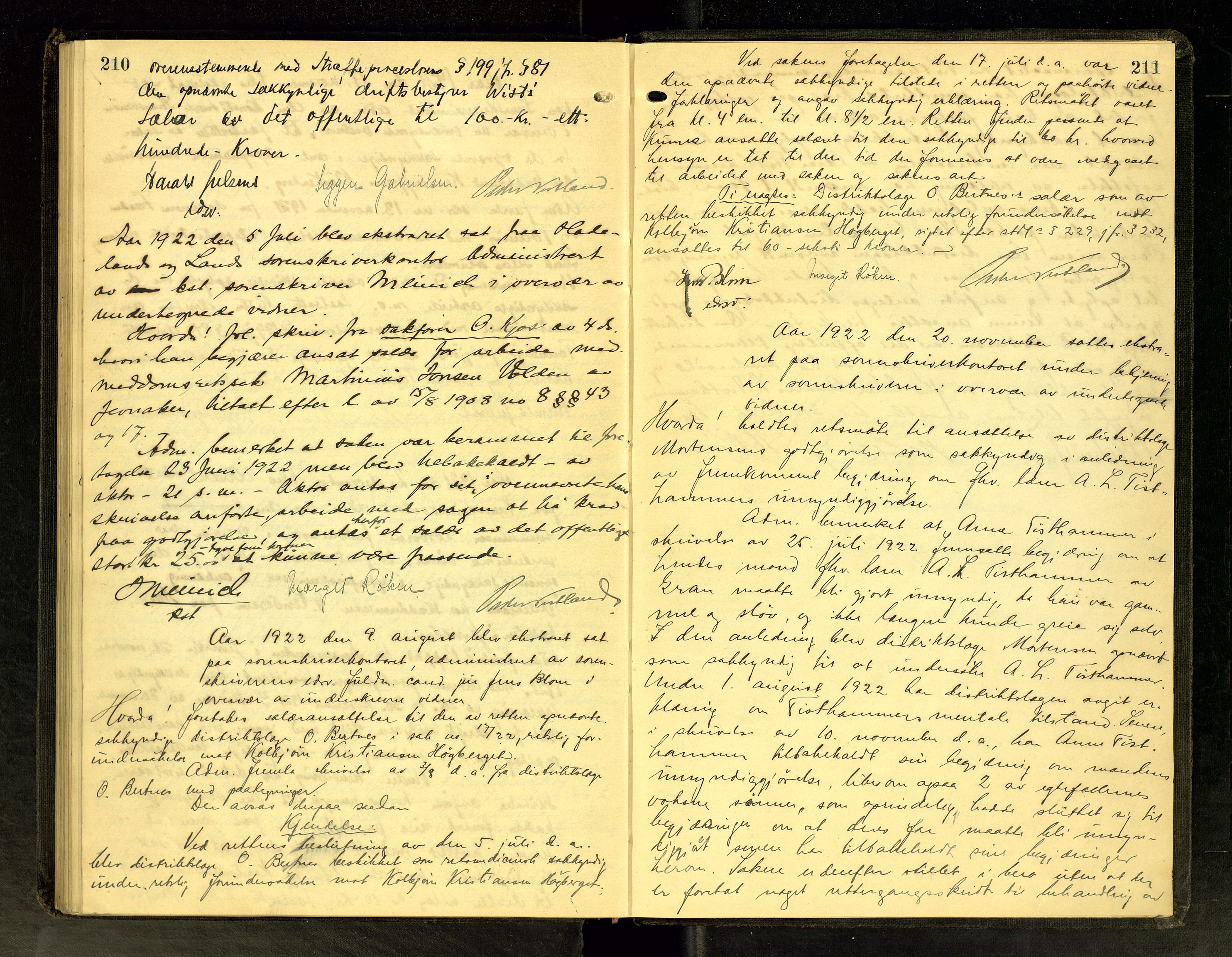 Hadeland og Land tingrett, AV/SAH-TING-010/G/Gc/L0061: Ekstrarettsprotokoll, 1920-1922, p. 210-211