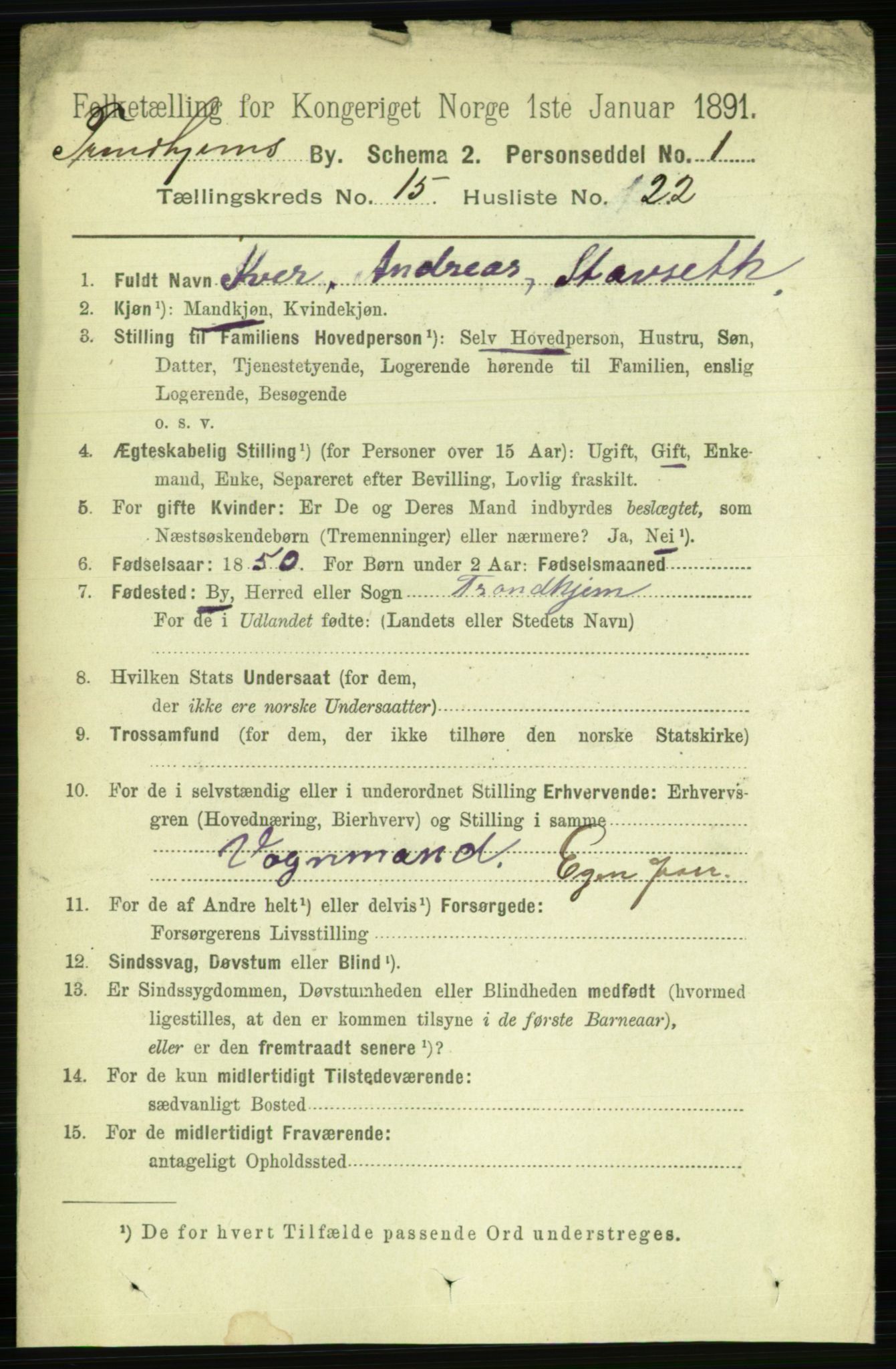 RA, 1891 census for 1601 Trondheim, 1891, p. 11821