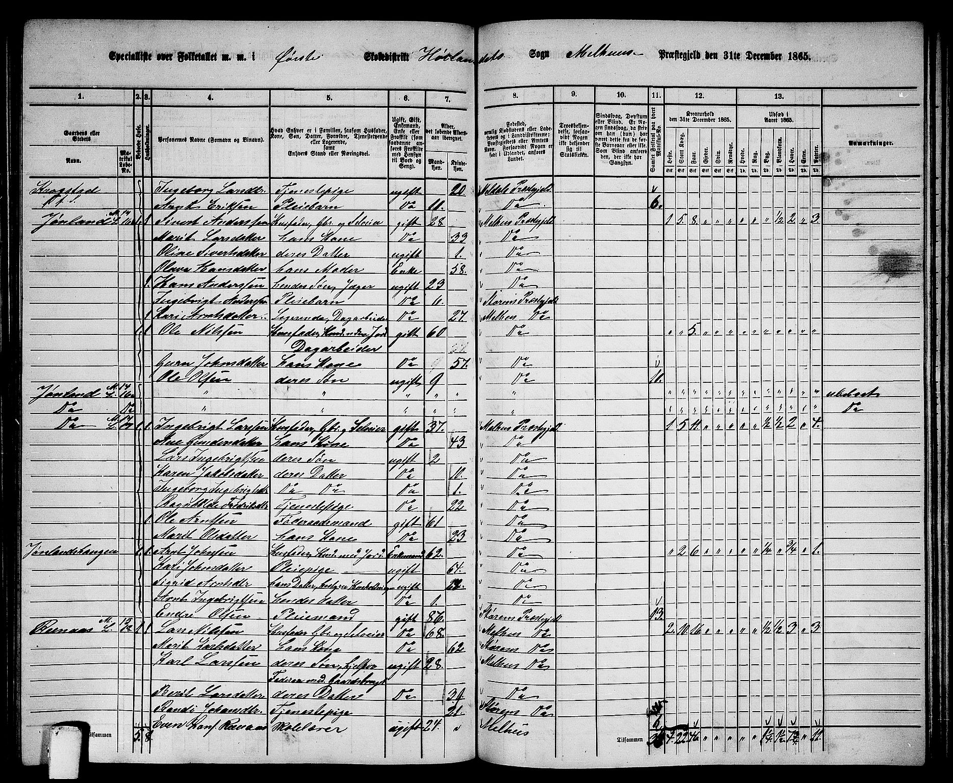 RA, 1865 census for Melhus, 1865, p. 170