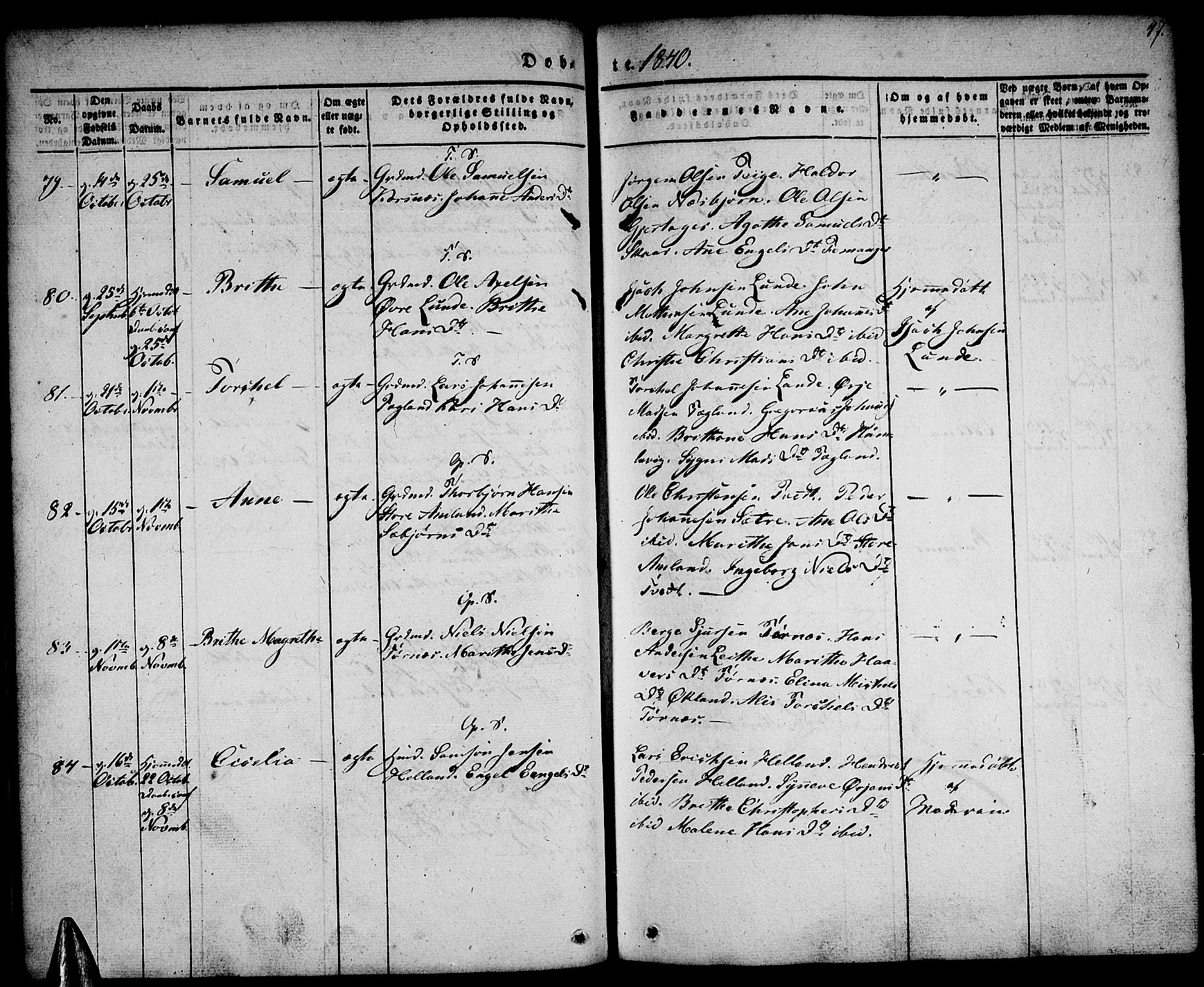 Tysnes sokneprestembete, AV/SAB-A-78601/H/Haa: Parish register (official) no. A 9, 1837-1848, p. 47