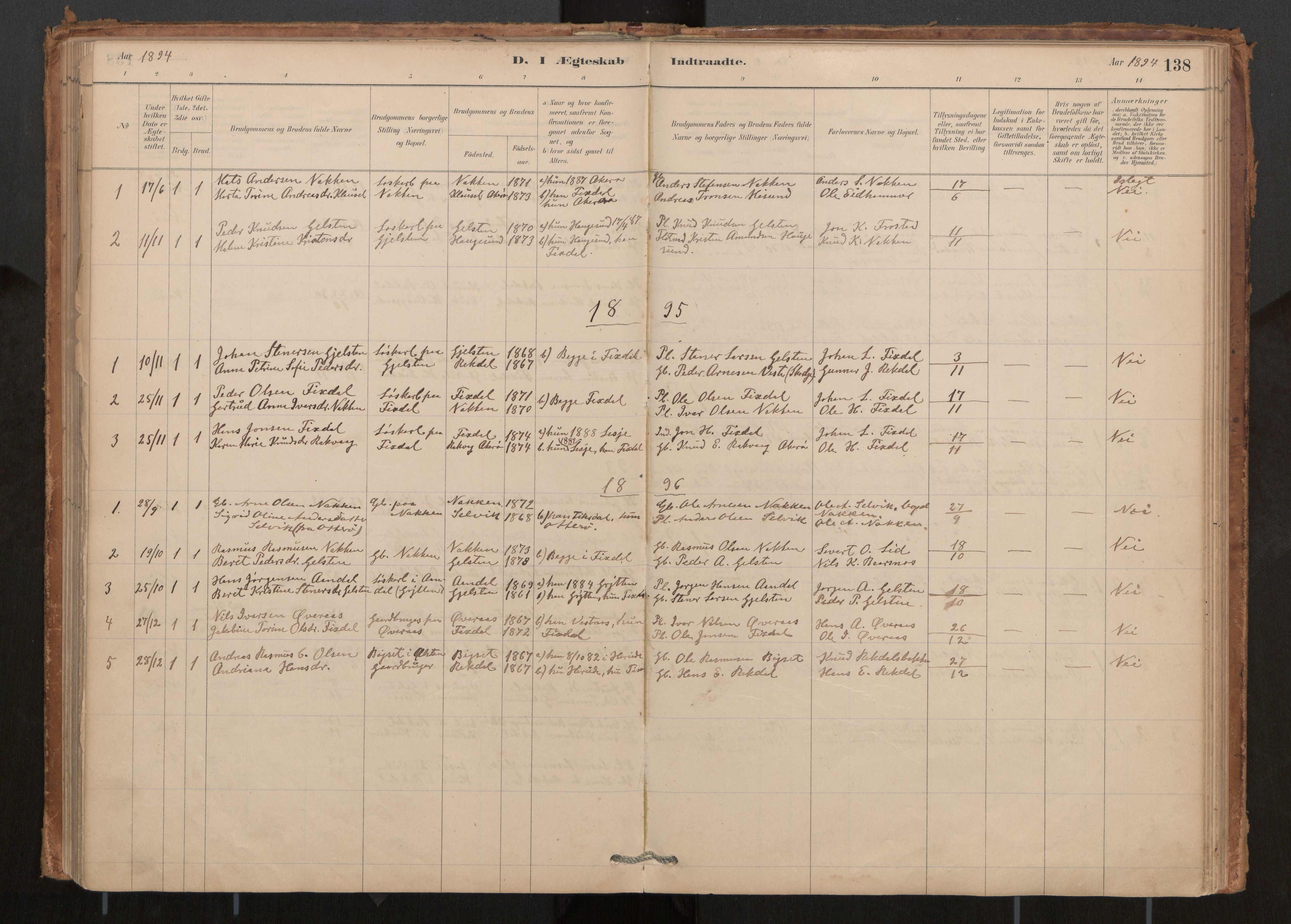 Ministerialprotokoller, klokkerbøker og fødselsregistre - Møre og Romsdal, AV/SAT-A-1454/540/L0540a: Parish register (official) no. 540A02, 1884-1908, p. 138