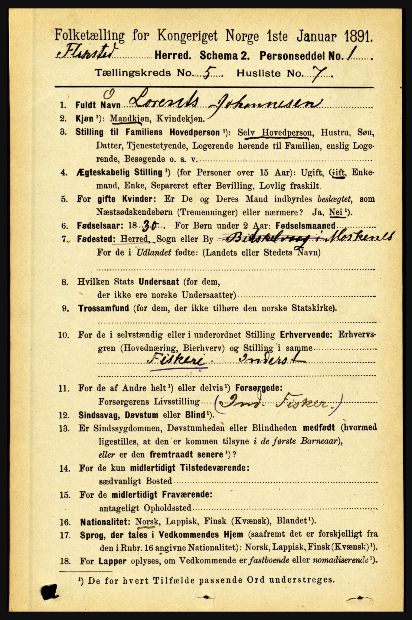 RA, 1891 census for 1859 Flakstad, 1891, p. 2533