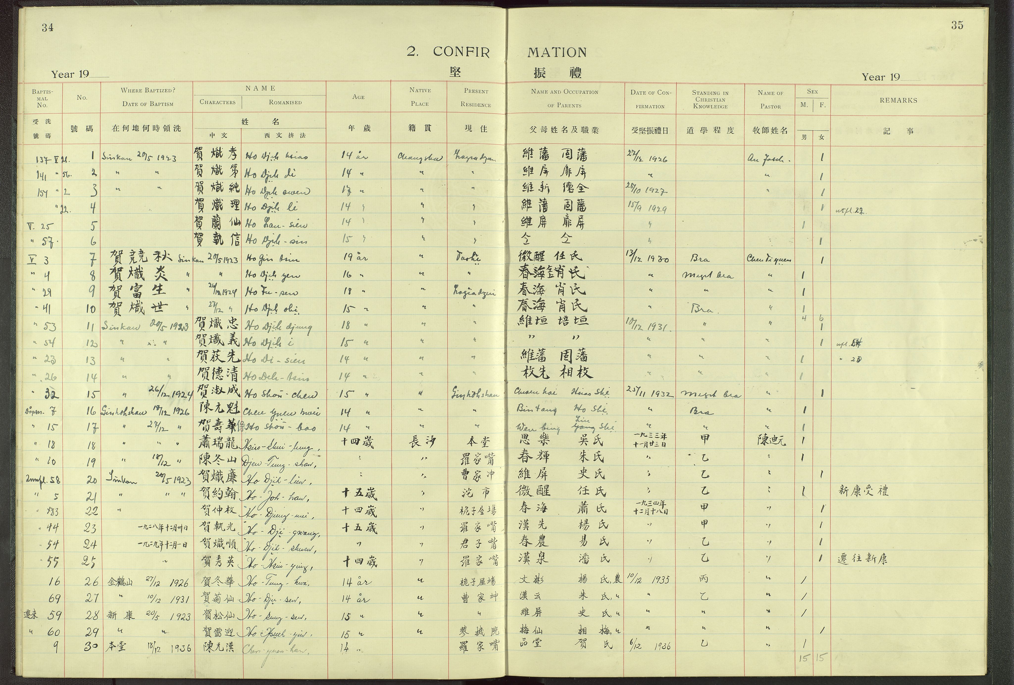 Det Norske Misjonsselskap - utland - Kina (Hunan), VID/MA-A-1065/Dm/L0003: Parish register (official) no. 48, 1926-1947, p. 34-35