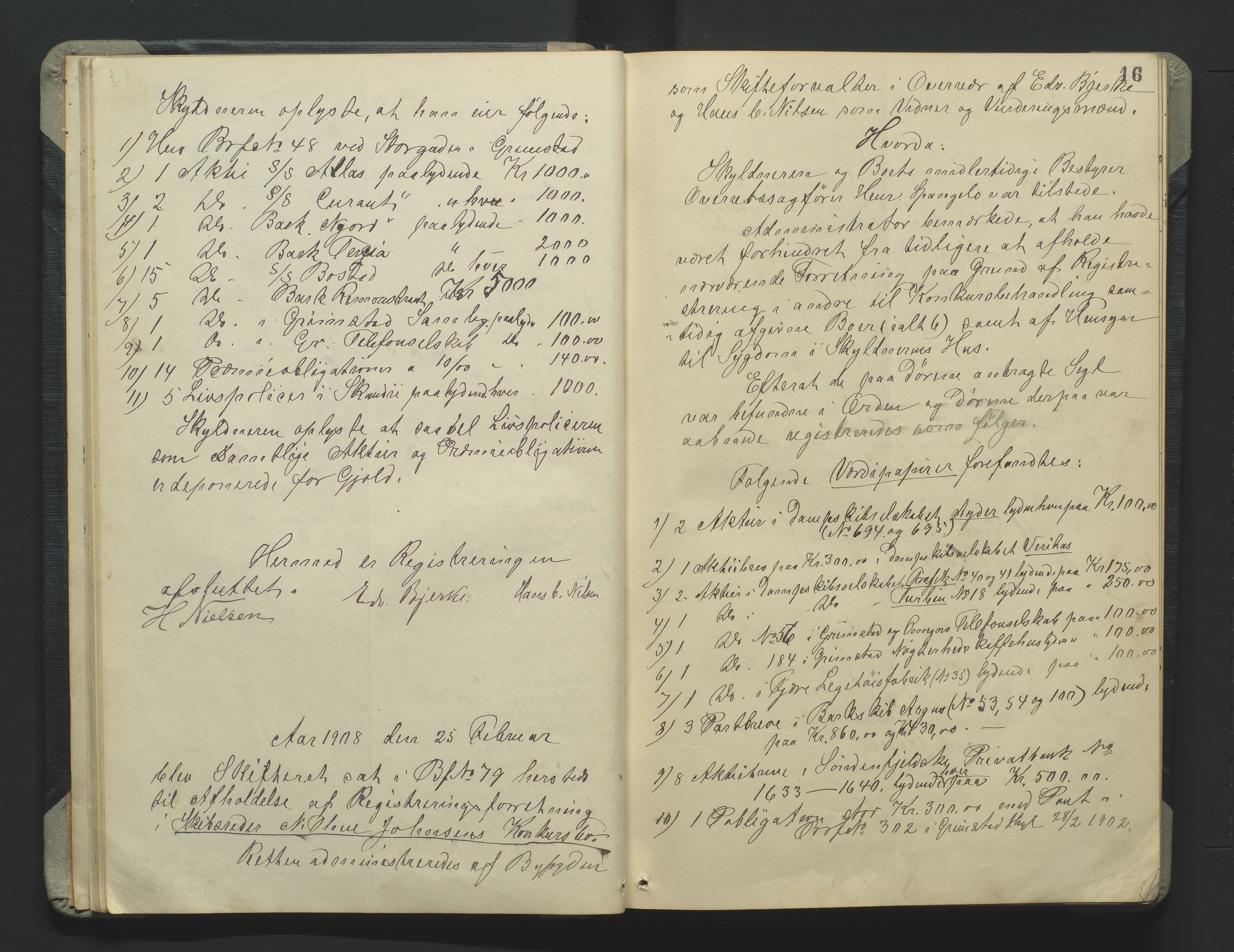 Grimstad byfogd, AV/SAK-1222-0003/H/Hc/L0009: Skifteprotokoll nr. 9, 1908-1918, p. 16