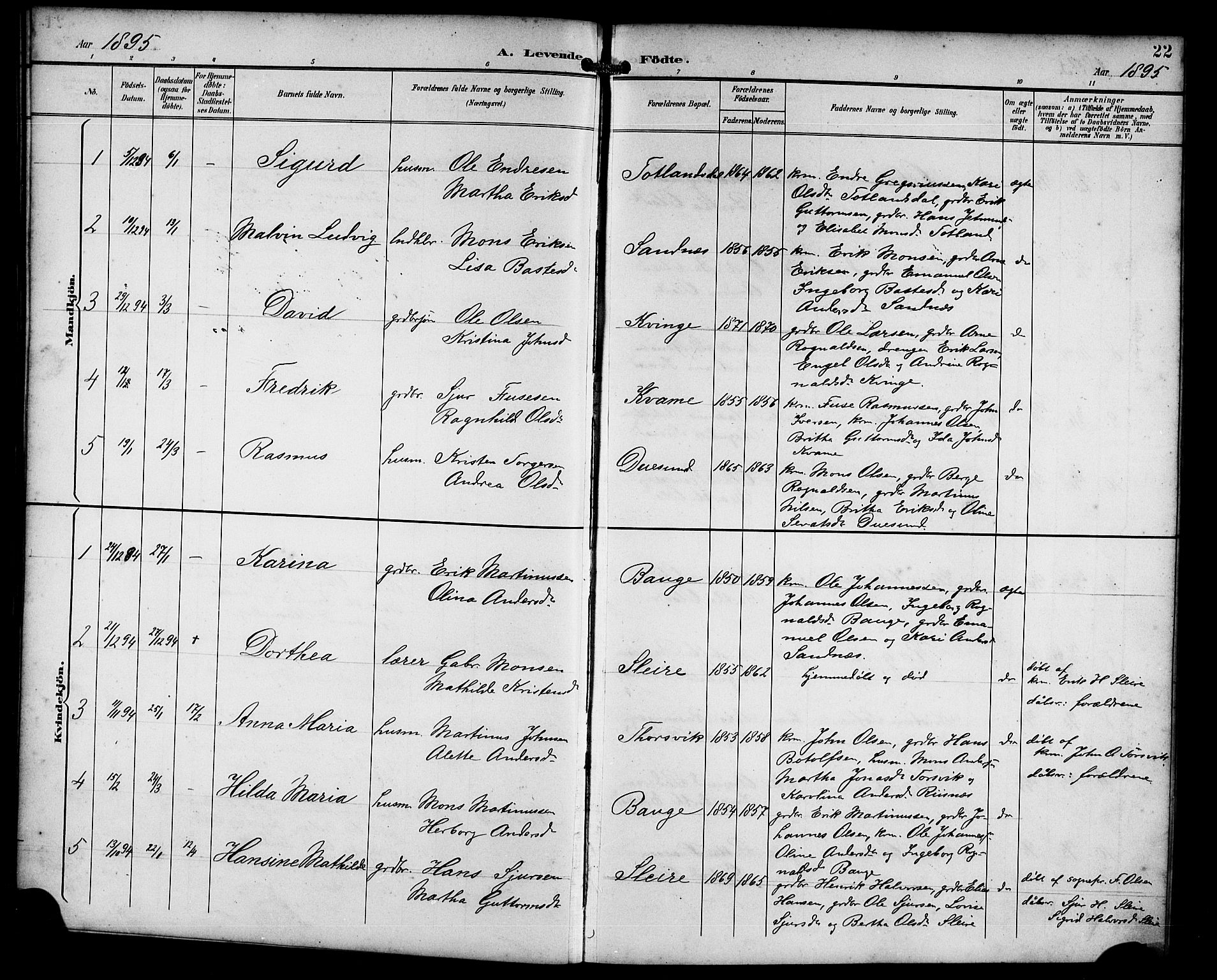 Masfjorden Sokneprestembete, SAB/A-77001: Parish register (copy) no. B 1, 1892-1913, p. 22