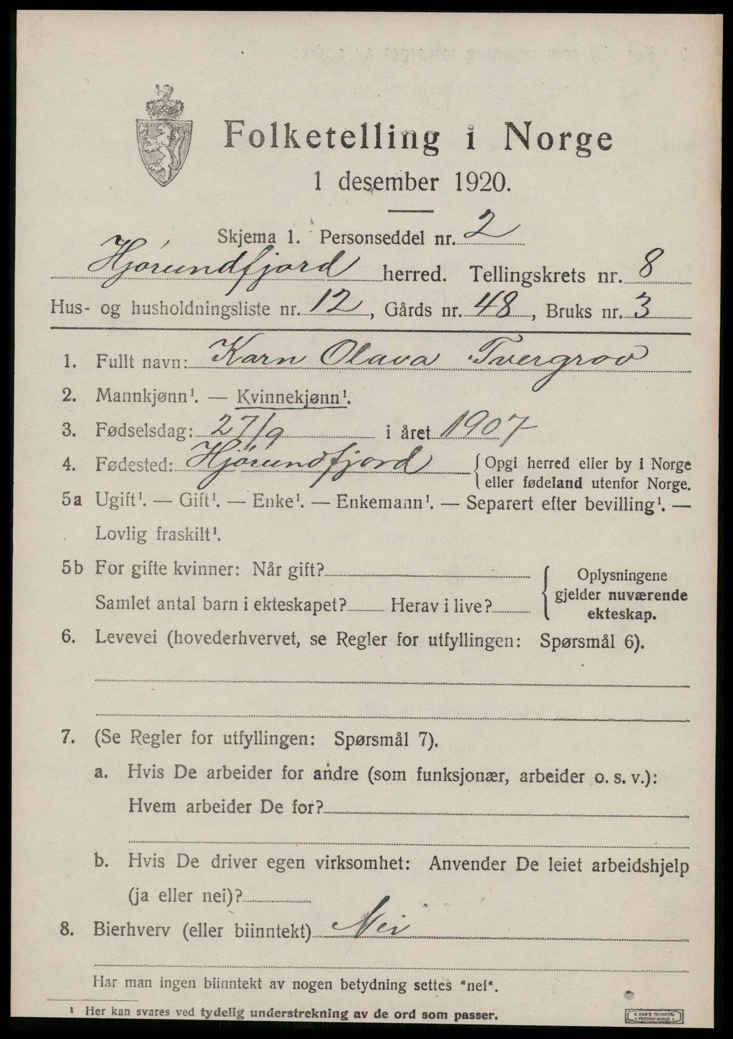SAT, 1920 census for Hjørundfjord, 1920, p. 3015