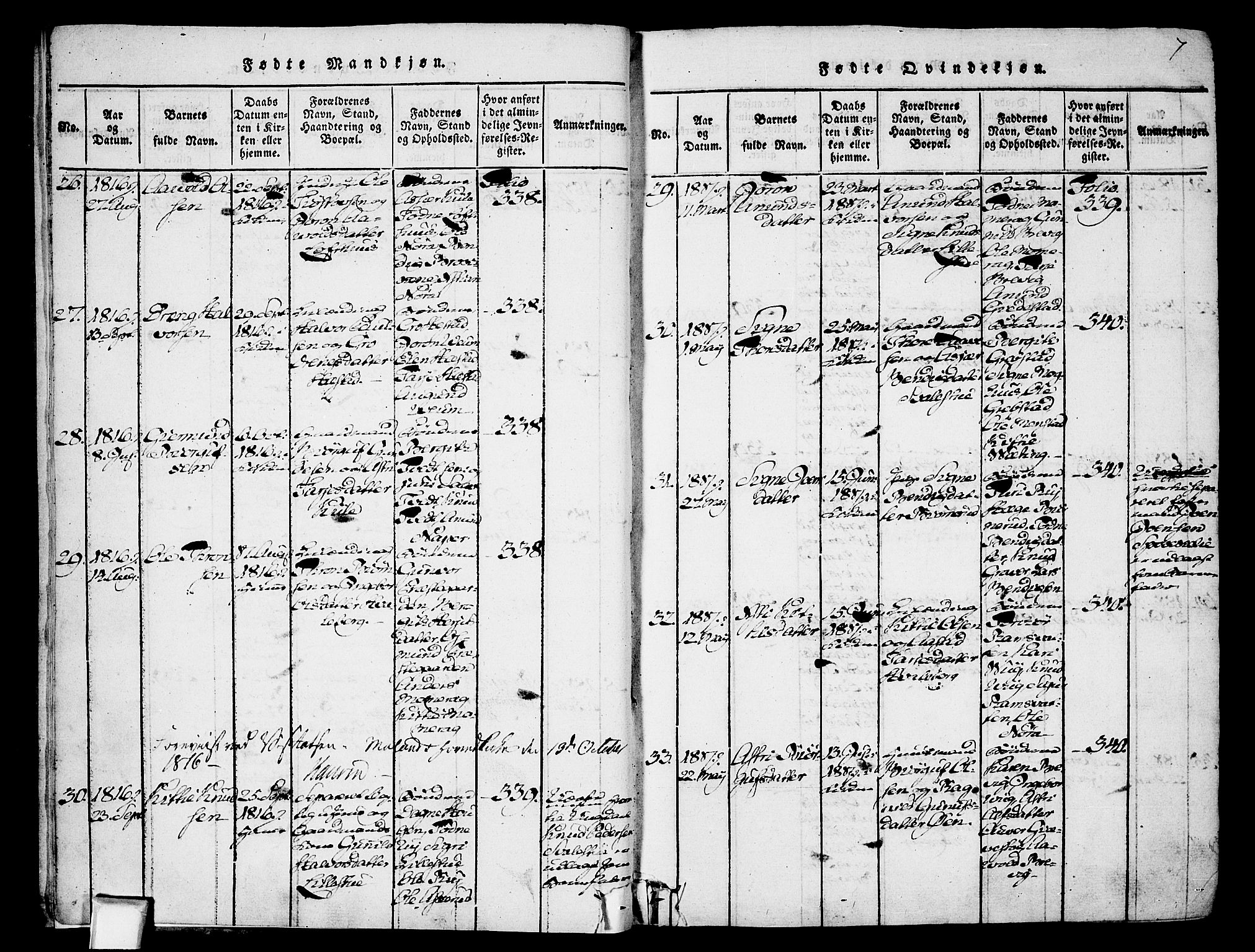 Fyresdal kirkebøker, SAKO/A-263/F/Fa/L0003: Parish register (official) no. I 3, 1815-1840, p. 7