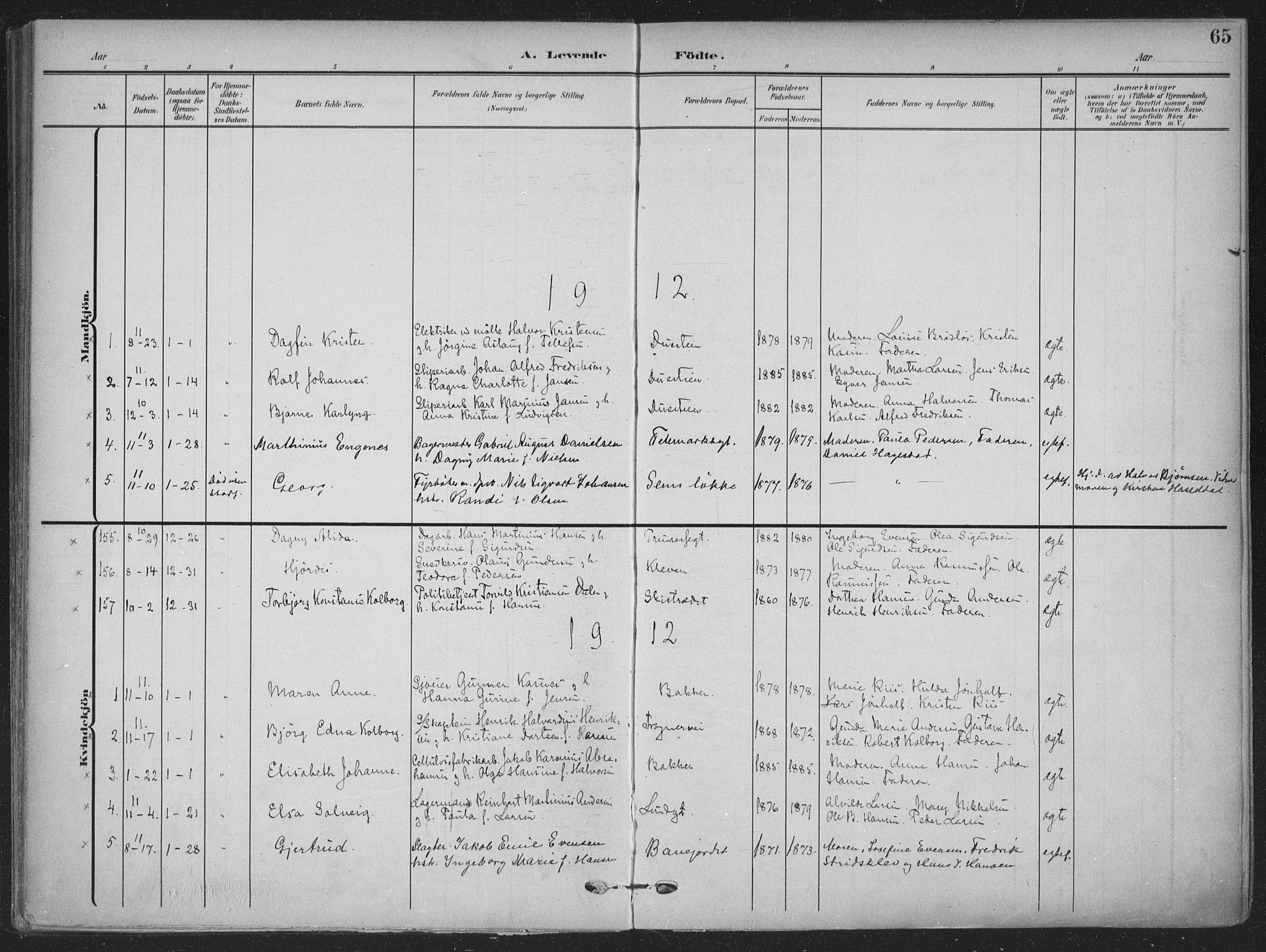 Skien kirkebøker, SAKO/A-302/F/Fa/L0012: Parish register (official) no. 12, 1908-1914, p. 65