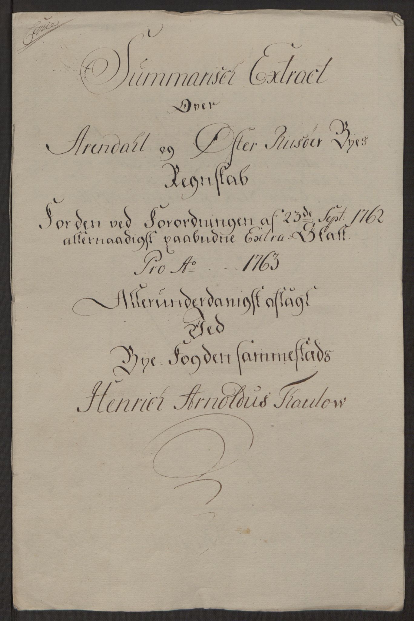 Rentekammeret inntil 1814, Reviderte regnskaper, Byregnskaper, AV/RA-EA-4066/R/Rl/L0230/0001: [L4] Kontribusjonsregnskap / Ekstraskatt, 1762-1764, p. 98