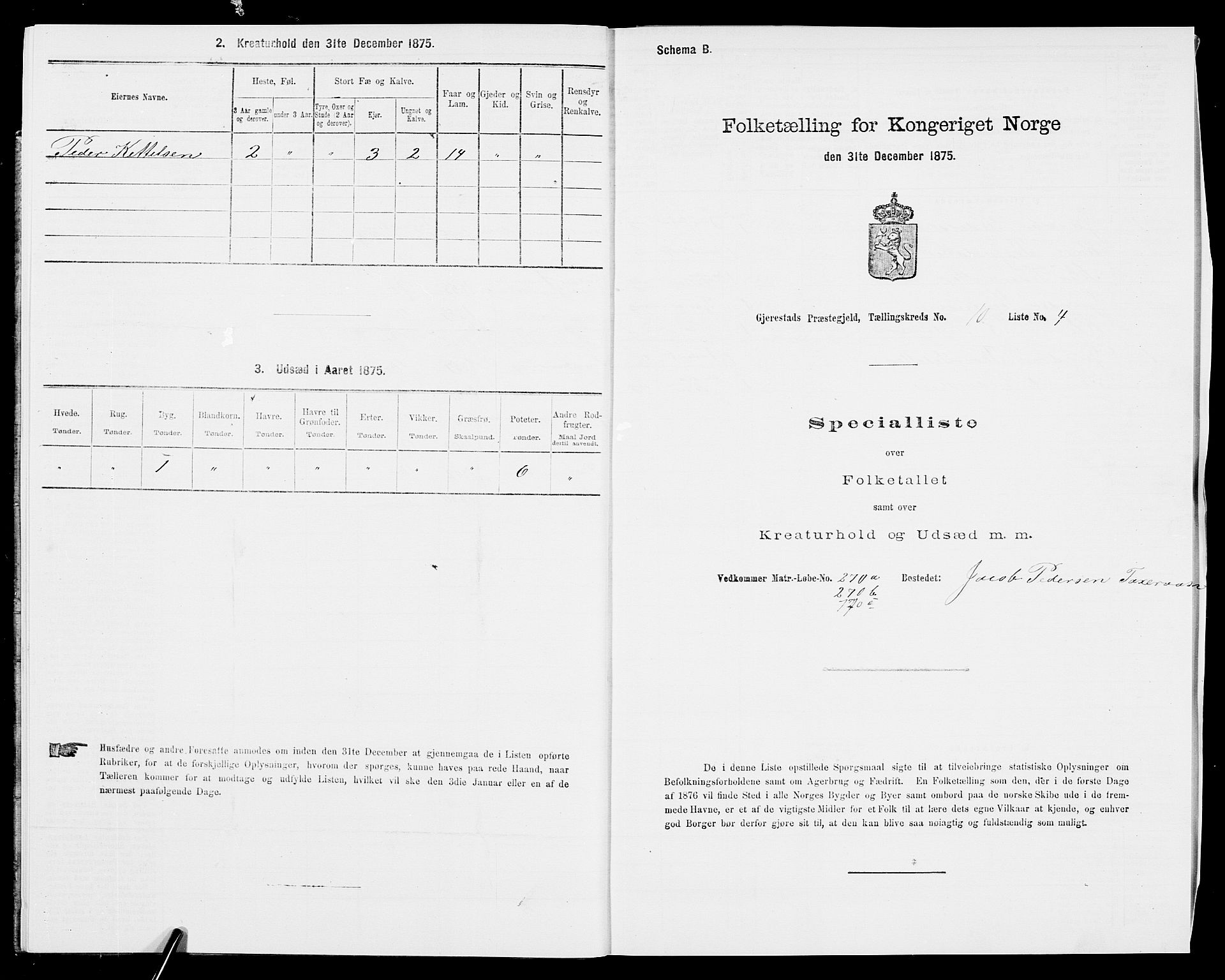 SAK, 1875 census for 0911P Gjerstad, 1875, p. 1025