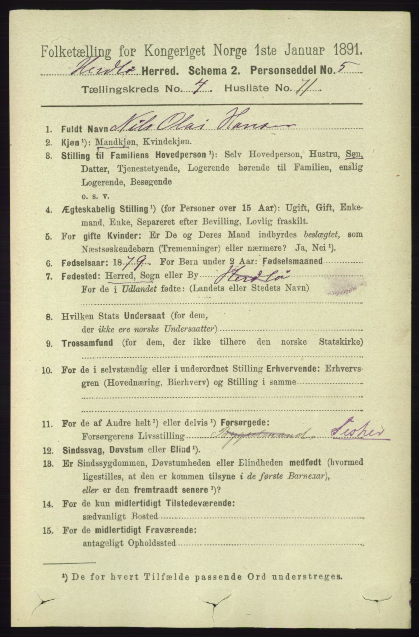 RA, 1891 census for 1258 Herdla, 1891, p. 2000