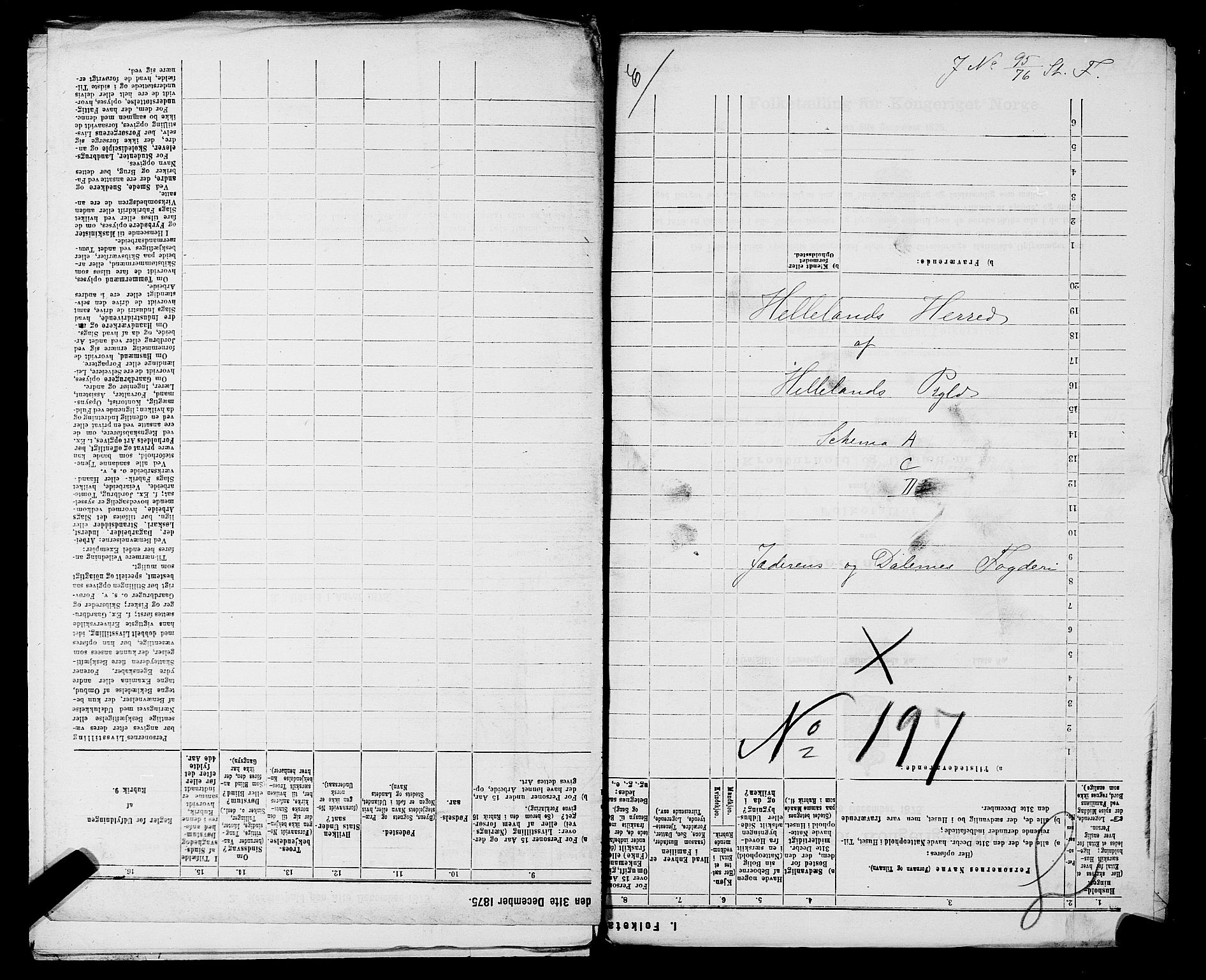 SAST, 1875 census for 1115P Helleland, 1875, p. 1