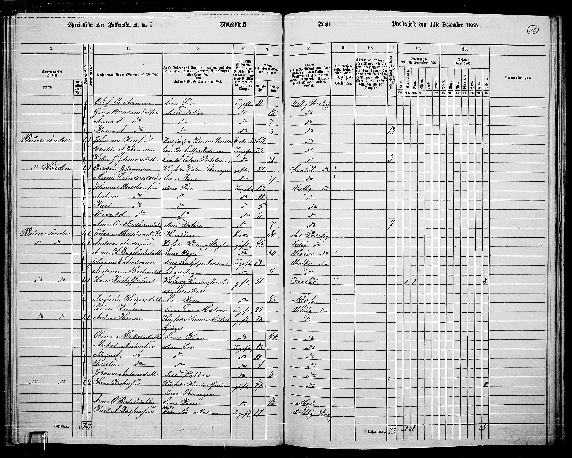 RA, 1865 census for Vestby, 1865, p. 107