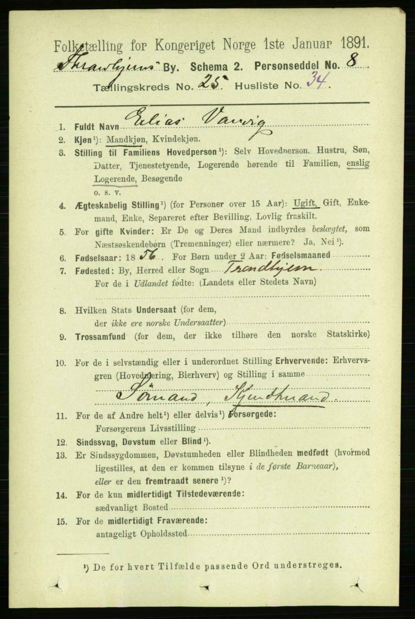 RA, 1891 census for 1601 Trondheim, 1891, p. 19116