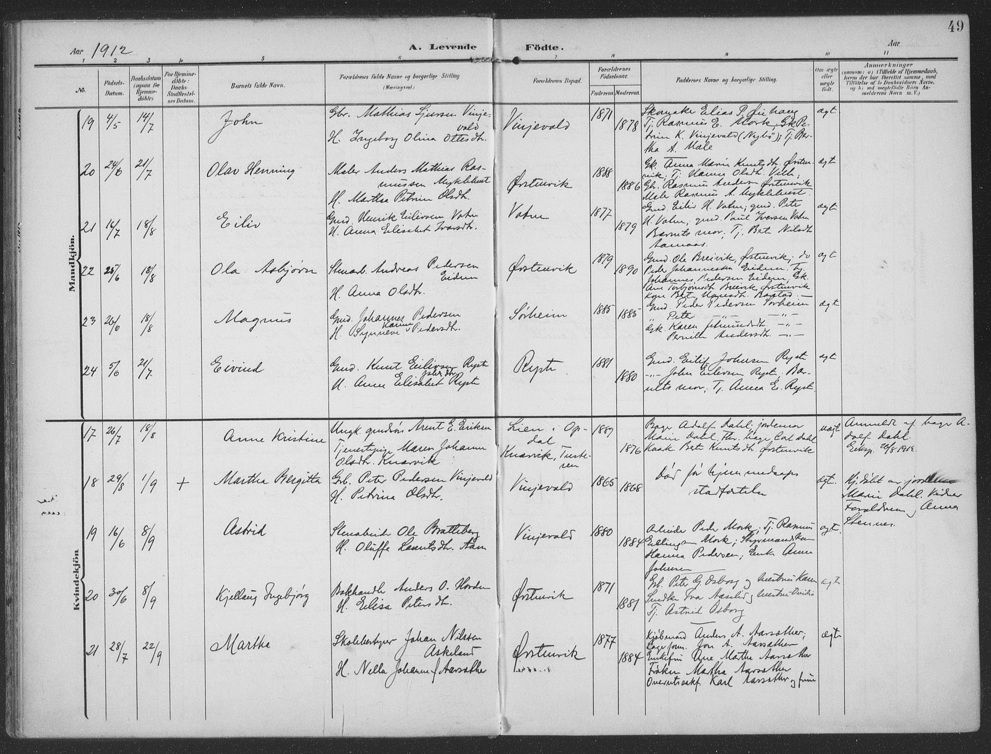 Ministerialprotokoller, klokkerbøker og fødselsregistre - Møre og Romsdal, AV/SAT-A-1454/513/L0178: Parish register (official) no. 513A05, 1906-1919, p. 49