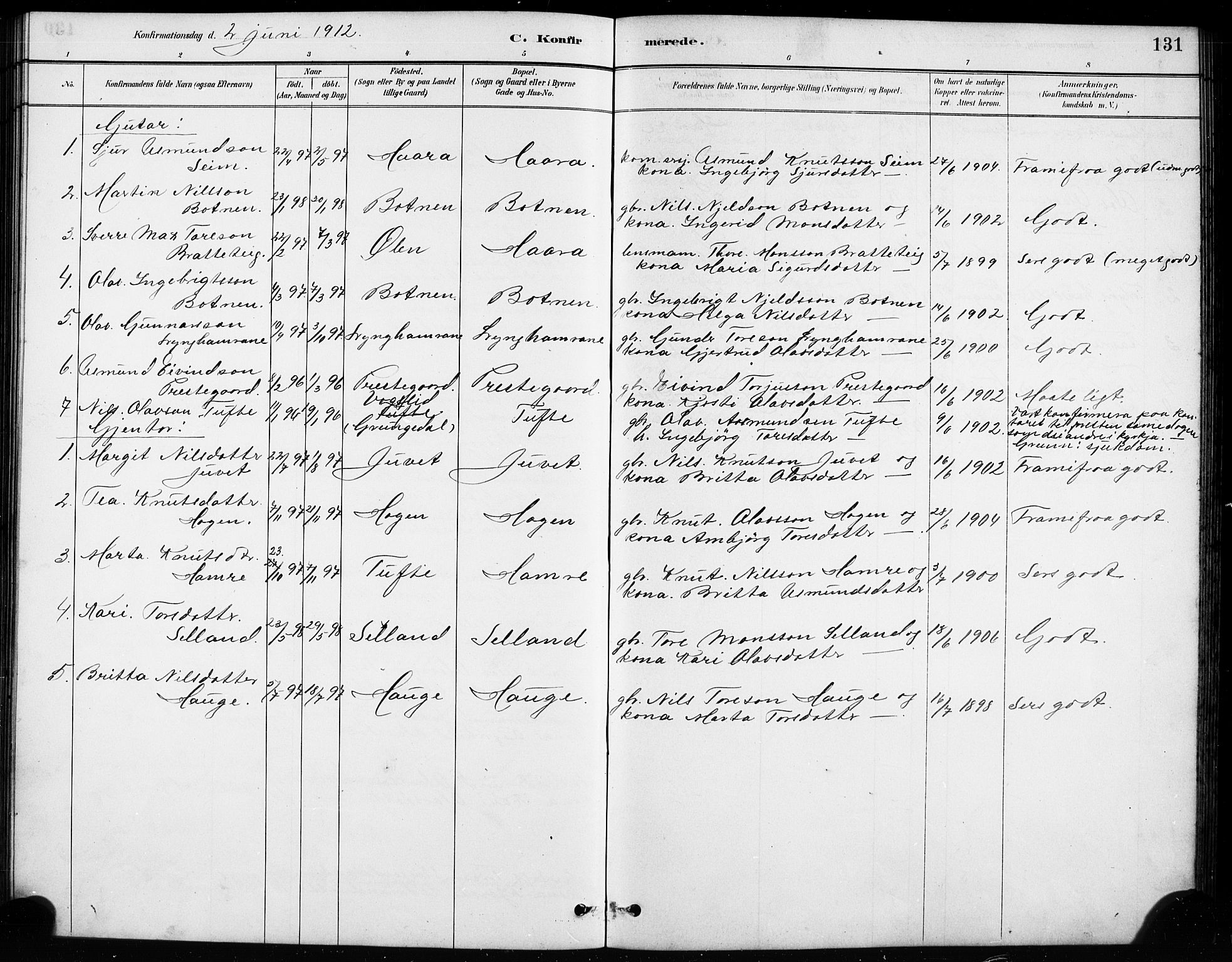 Røldal sokneprestembete, SAB/A-100247: Parish register (copy) no. A 3, 1887-1917, p. 131