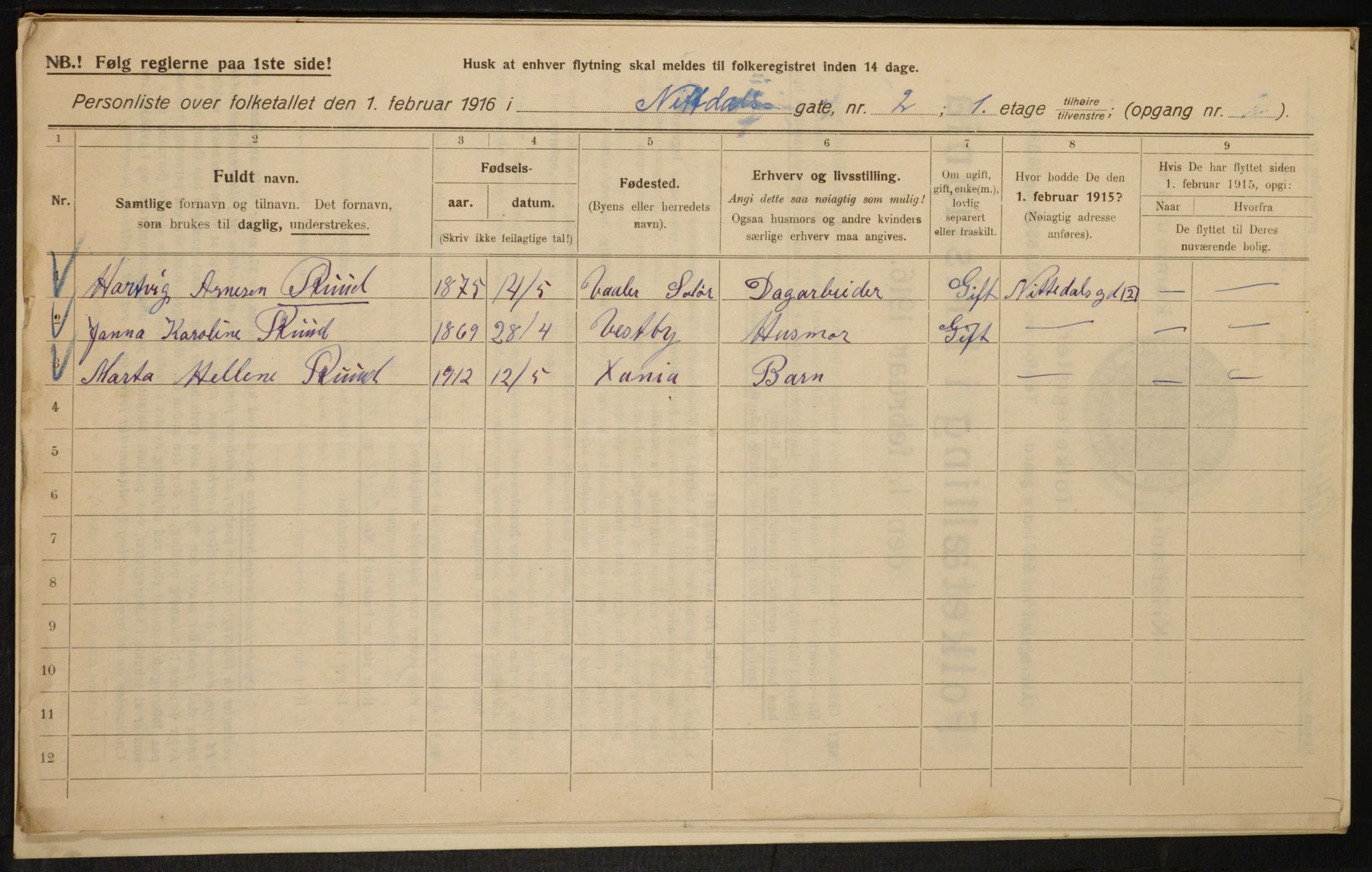 OBA, Municipal Census 1916 for Kristiania, 1916, p. 73001