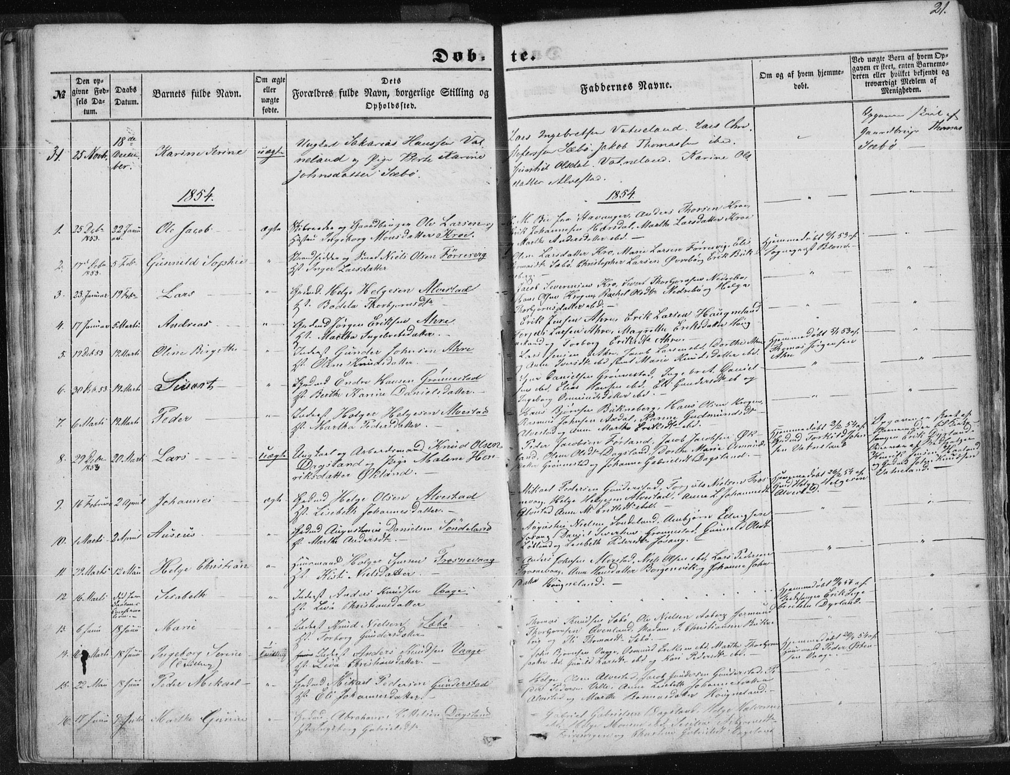 Tysvær sokneprestkontor, SAST/A -101864/H/Ha/Haa/L0002: Parish register (official) no. A 2, 1847-1856, p. 21