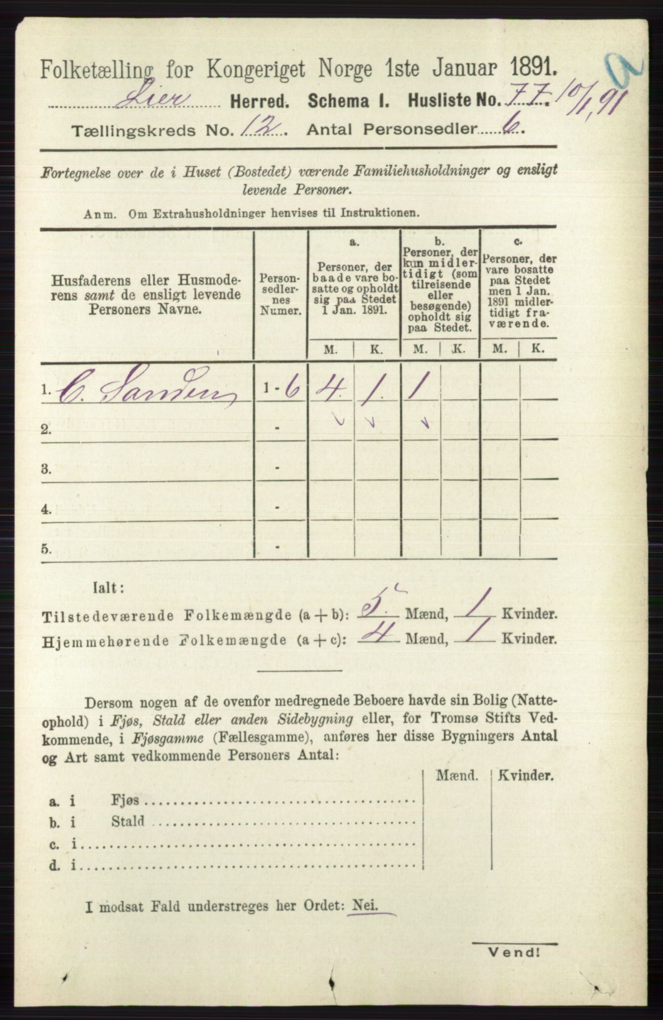 RA, 1891 census for 0626 Lier, 1891, p. 7358