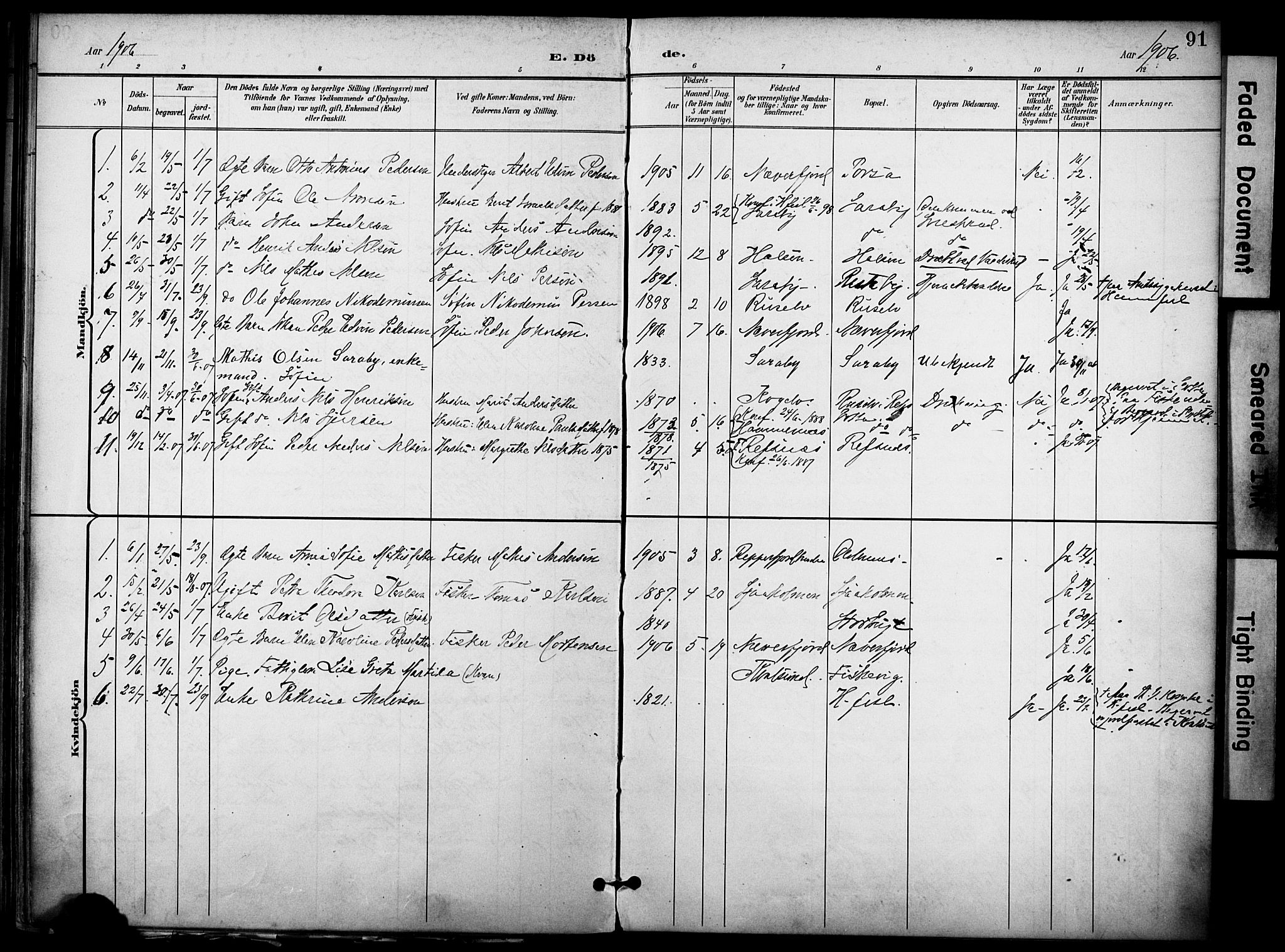 Hammerfest sokneprestkontor, SATØ/S-1347/H/Ha/L0012.kirke: Parish register (official) no. 12, 1898-1908, p. 91