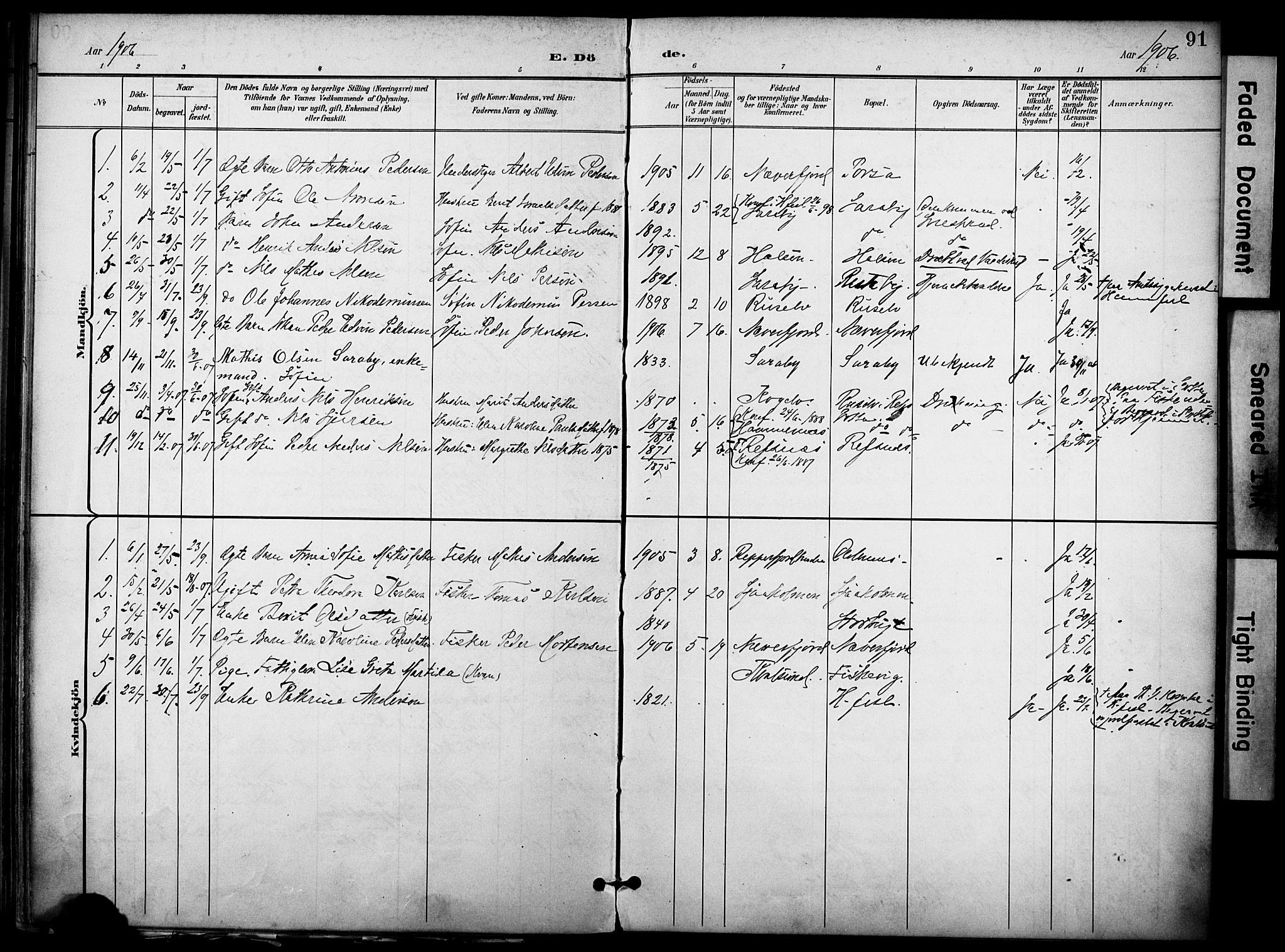 Hammerfest sokneprestkontor, AV/SATØ-S-1347/H/Ha/L0012.kirke: Parish register (official) no. 12, 1898-1908, p. 91