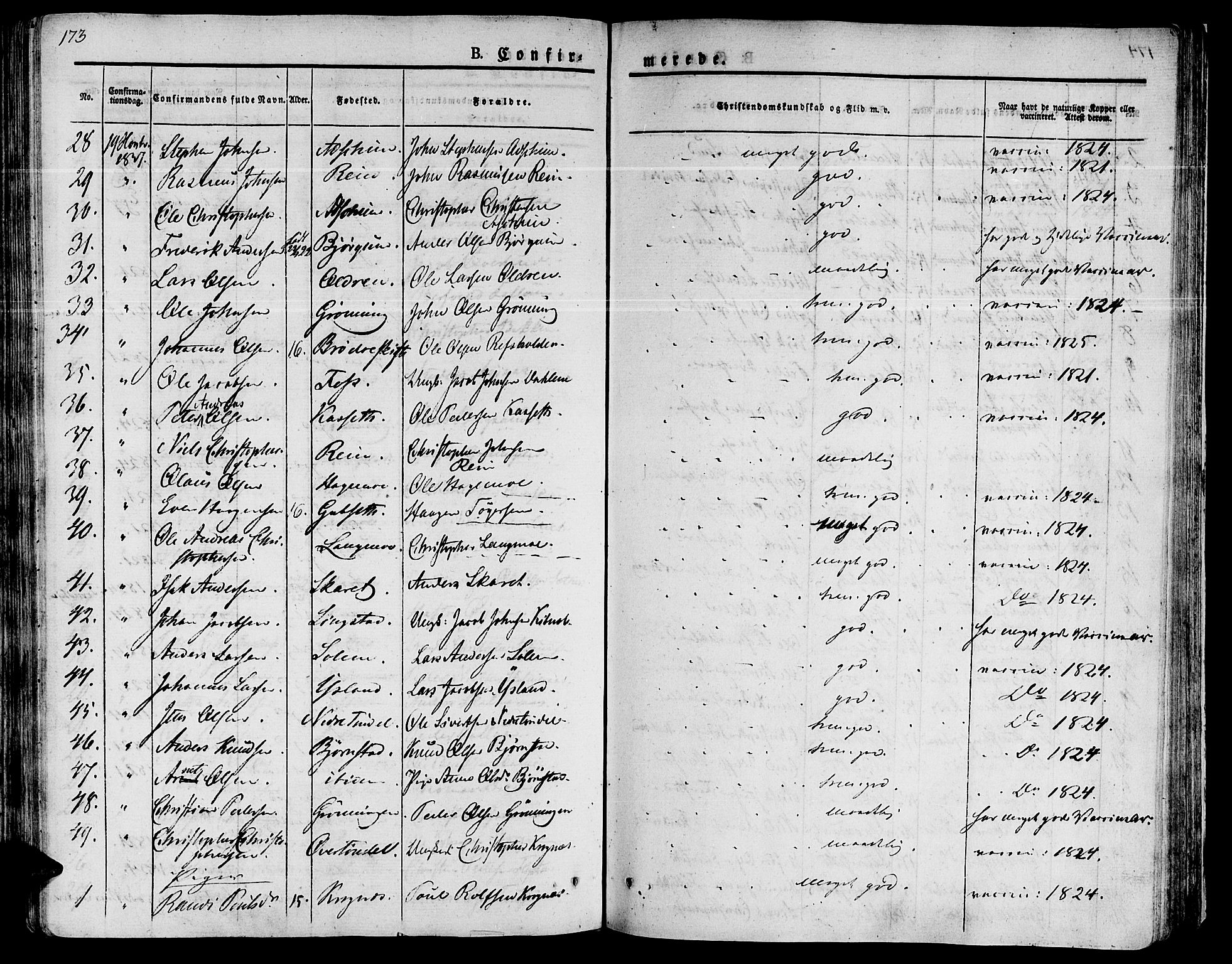 Ministerialprotokoller, klokkerbøker og fødselsregistre - Sør-Trøndelag, SAT/A-1456/646/L0609: Parish register (official) no. 646A07, 1826-1838, p. 173