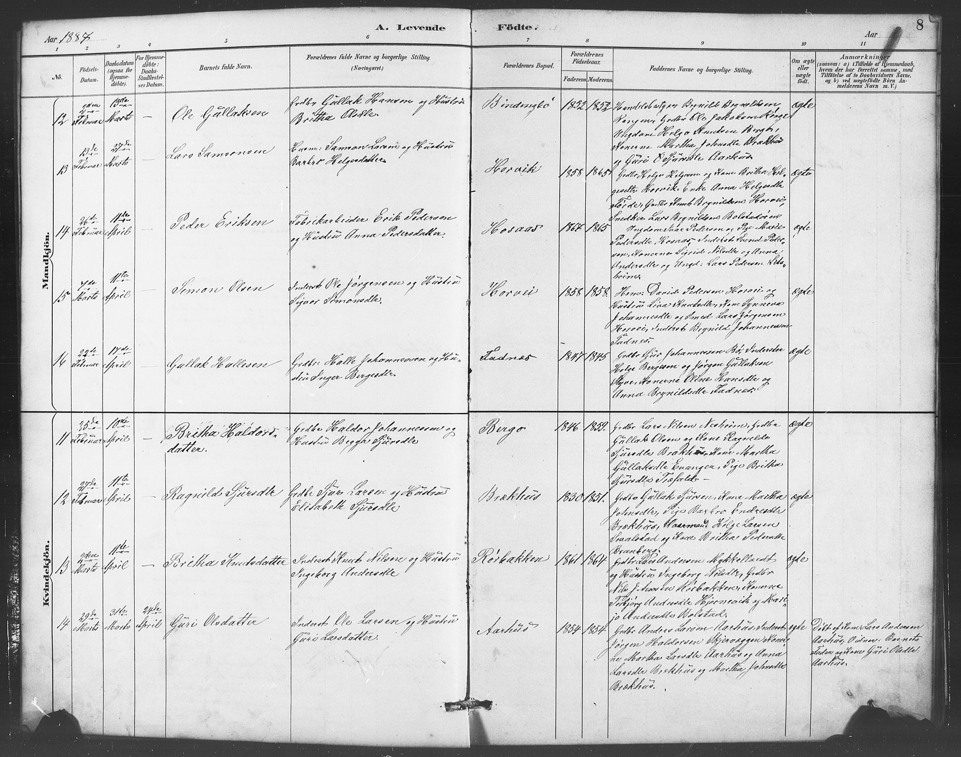 Evanger sokneprestembete, AV/SAB-A-99924: Parish register (copy) no. A 4, 1887-1897, p. 8