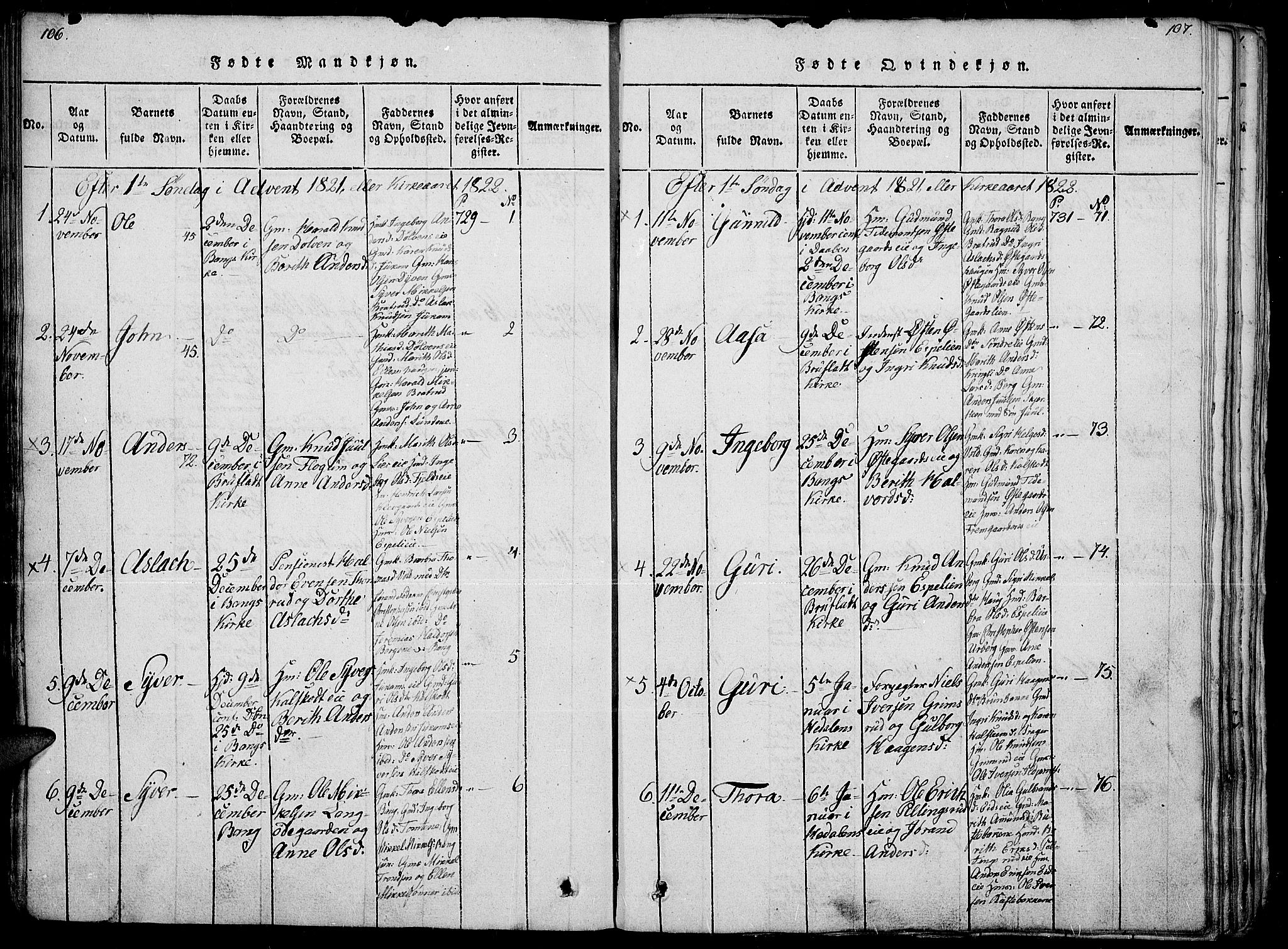 Sør-Aurdal prestekontor, SAH/PREST-128/H/Ha/Haa/L0002: Parish register (official) no. 2, 1815-1840, p. 106-107