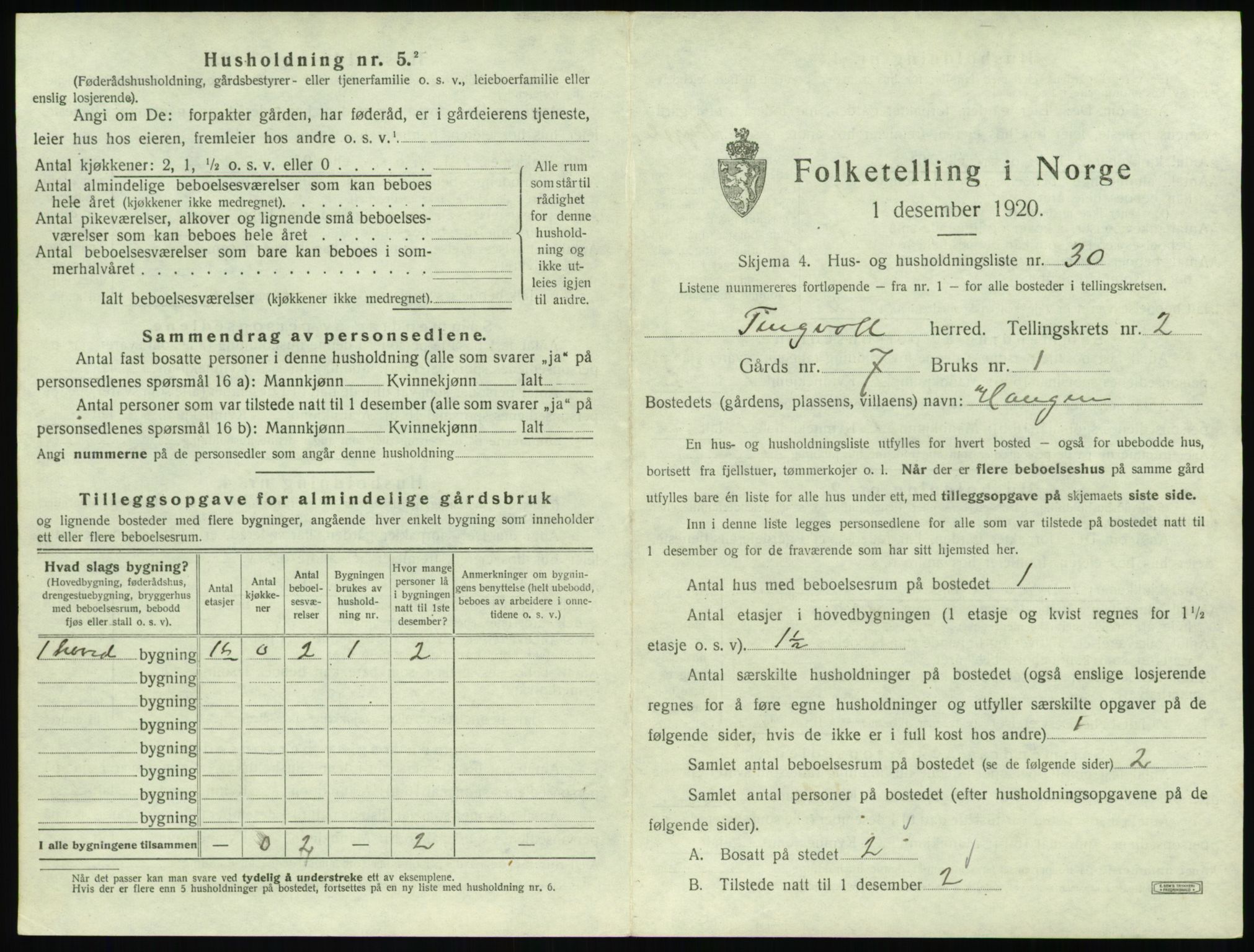 SAT, 1920 census for Tingvoll, 1920, p. 136