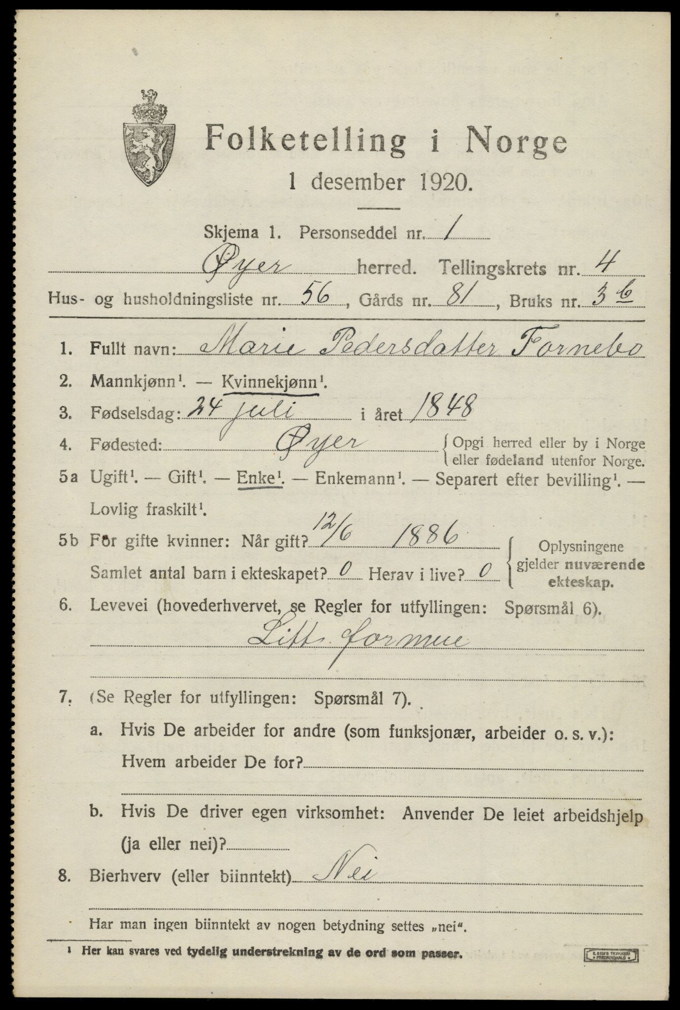 SAH, 1920 census for Øyer, 1920, p. 4457