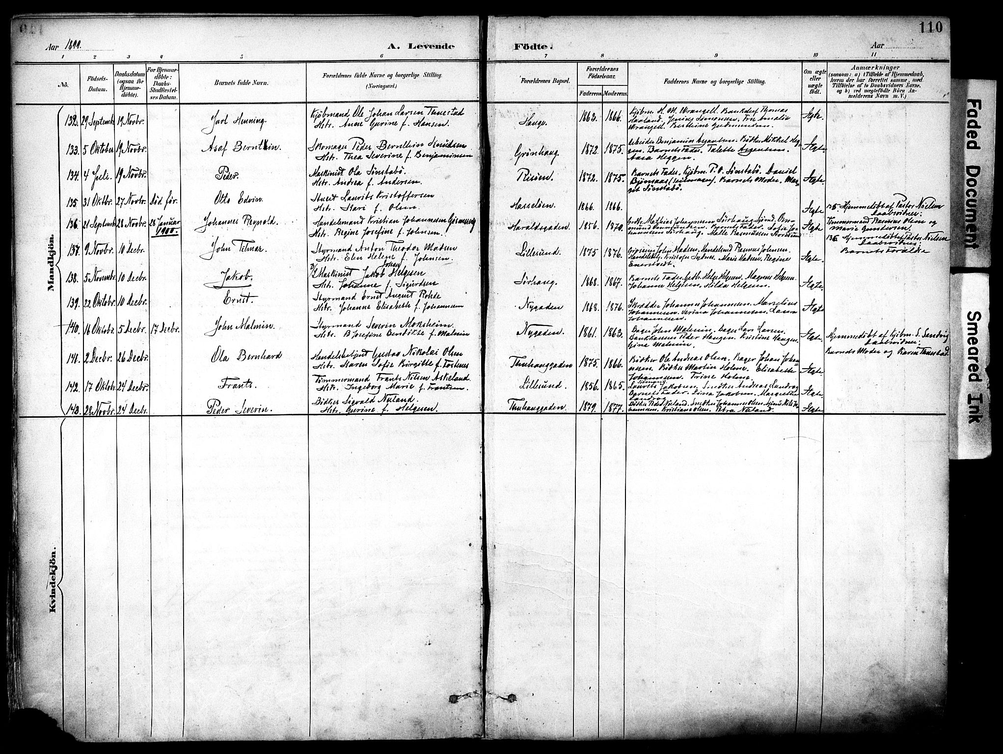 Haugesund sokneprestkontor, AV/SAST-A -101863/H/Ha/Haa/L0006: Parish register (official) no. A 6, 1891-1907, p. 110