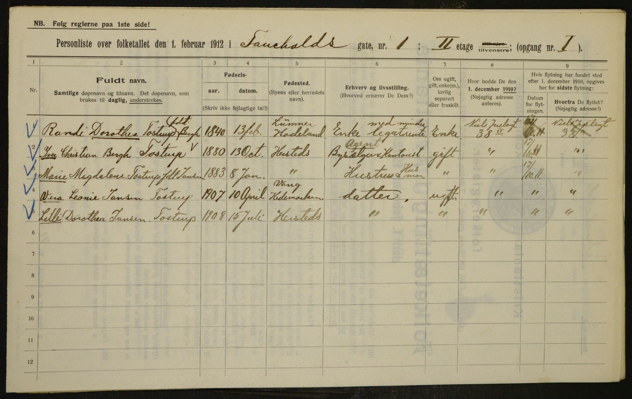 OBA, Municipal Census 1912 for Kristiania, 1912, p. 23664