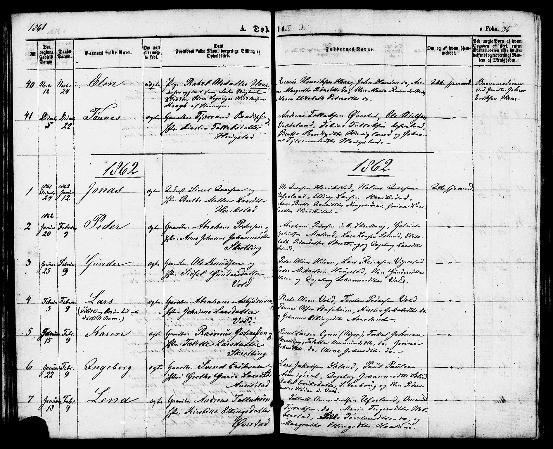 Hå sokneprestkontor, AV/SAST-A-101801/001/30BA/L0009: Parish register (official) no. A 8, 1855-1878, p. 36