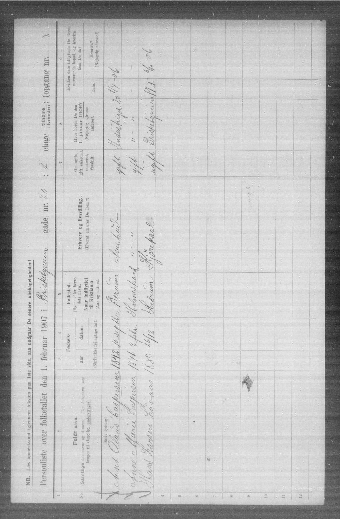 OBA, Municipal Census 1907 for Kristiania, 1907, p. 4967