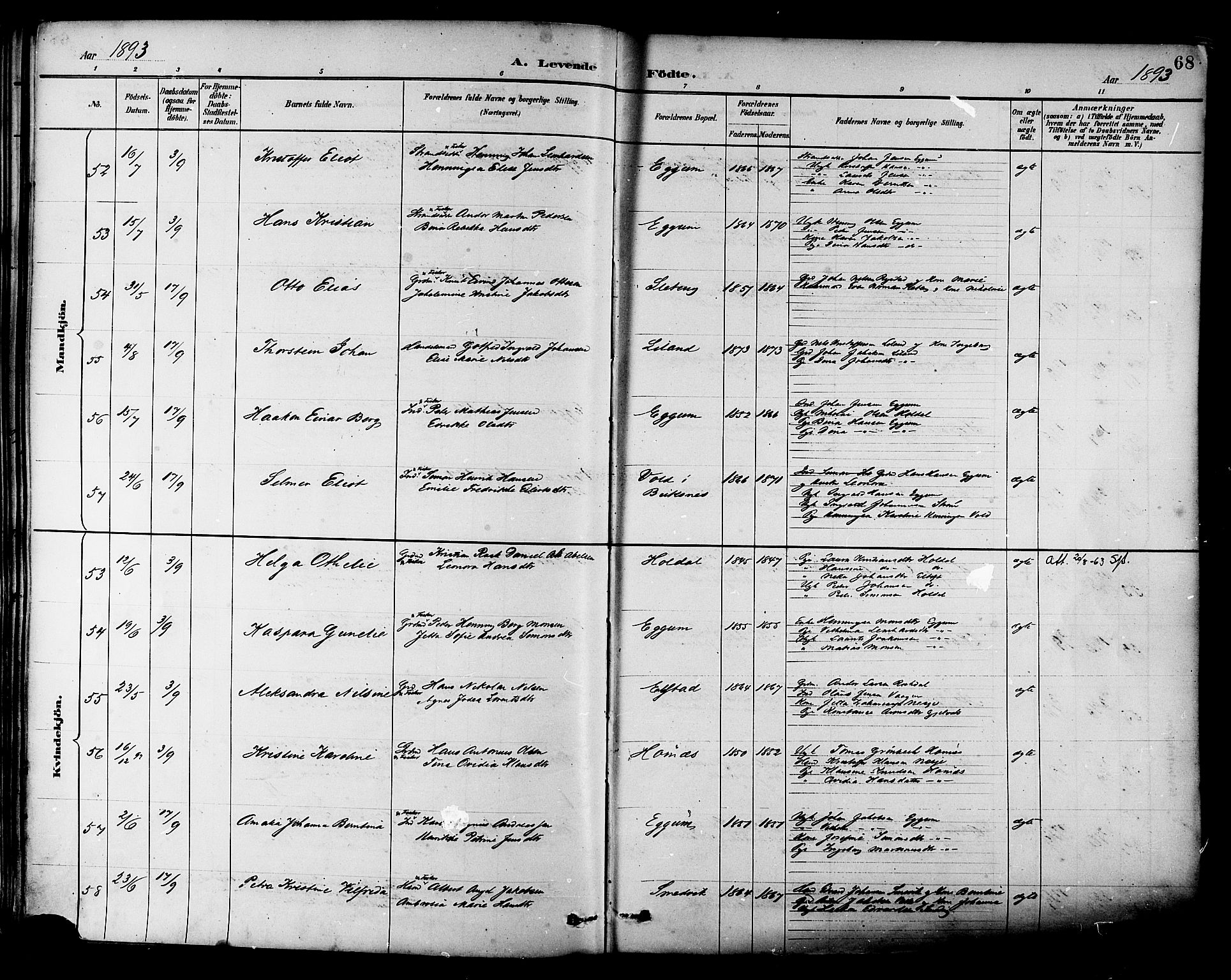 Ministerialprotokoller, klokkerbøker og fødselsregistre - Nordland, AV/SAT-A-1459/880/L1133: Parish register (official) no. 880A07, 1888-1898, p. 68