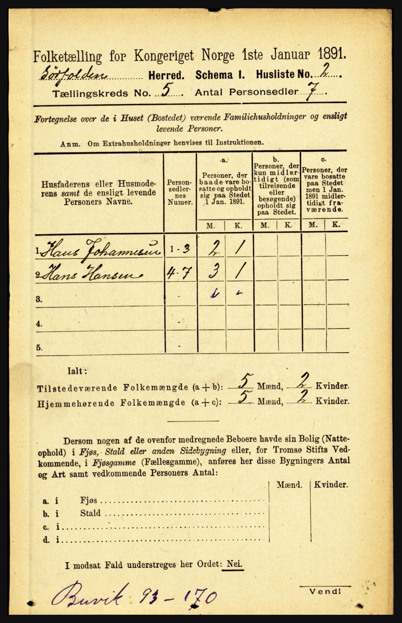 RA, 1891 census for 1845 Sørfold, 1891, p. 1304