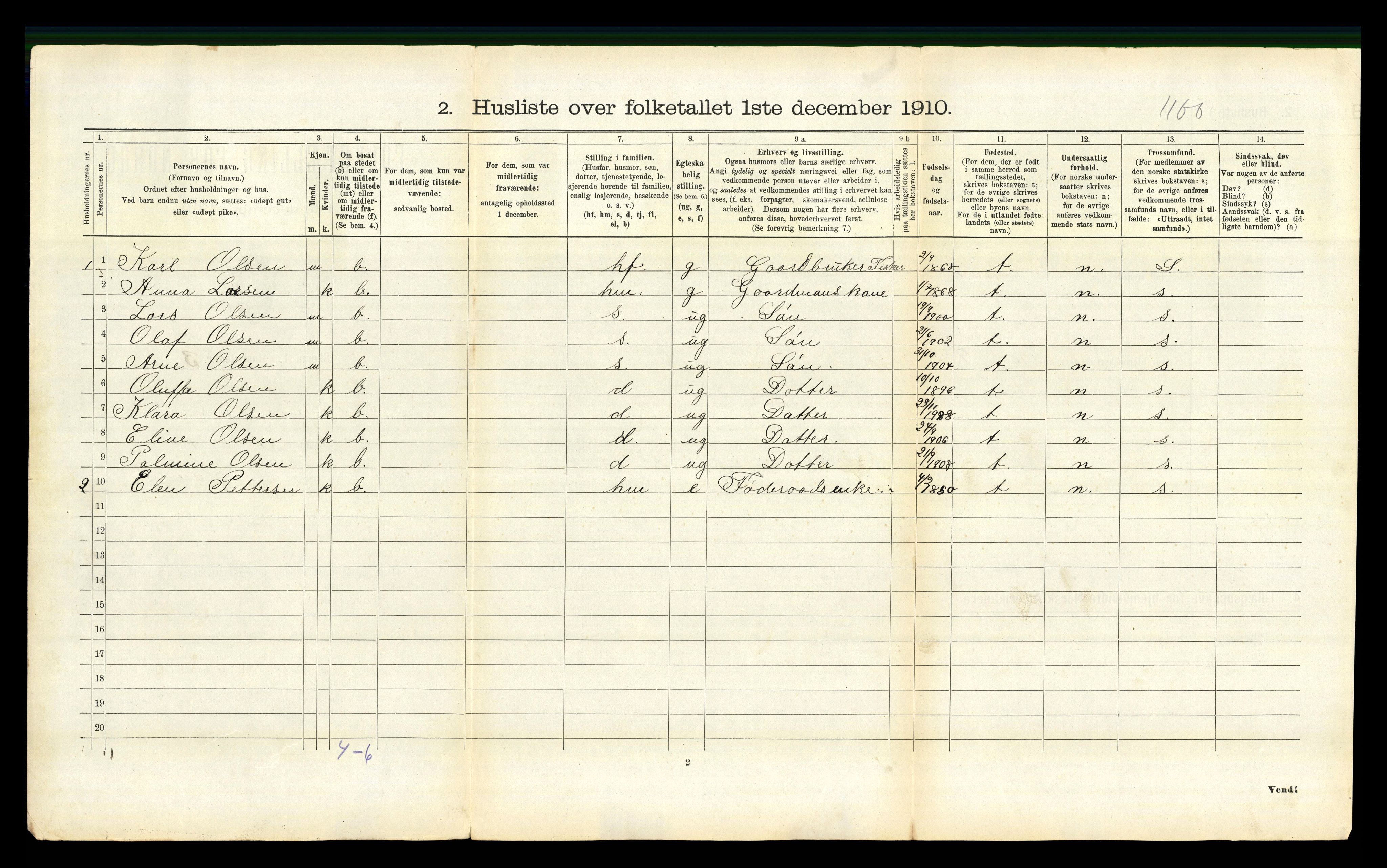 RA, 1910 census for Steigen, 1910, p. 628