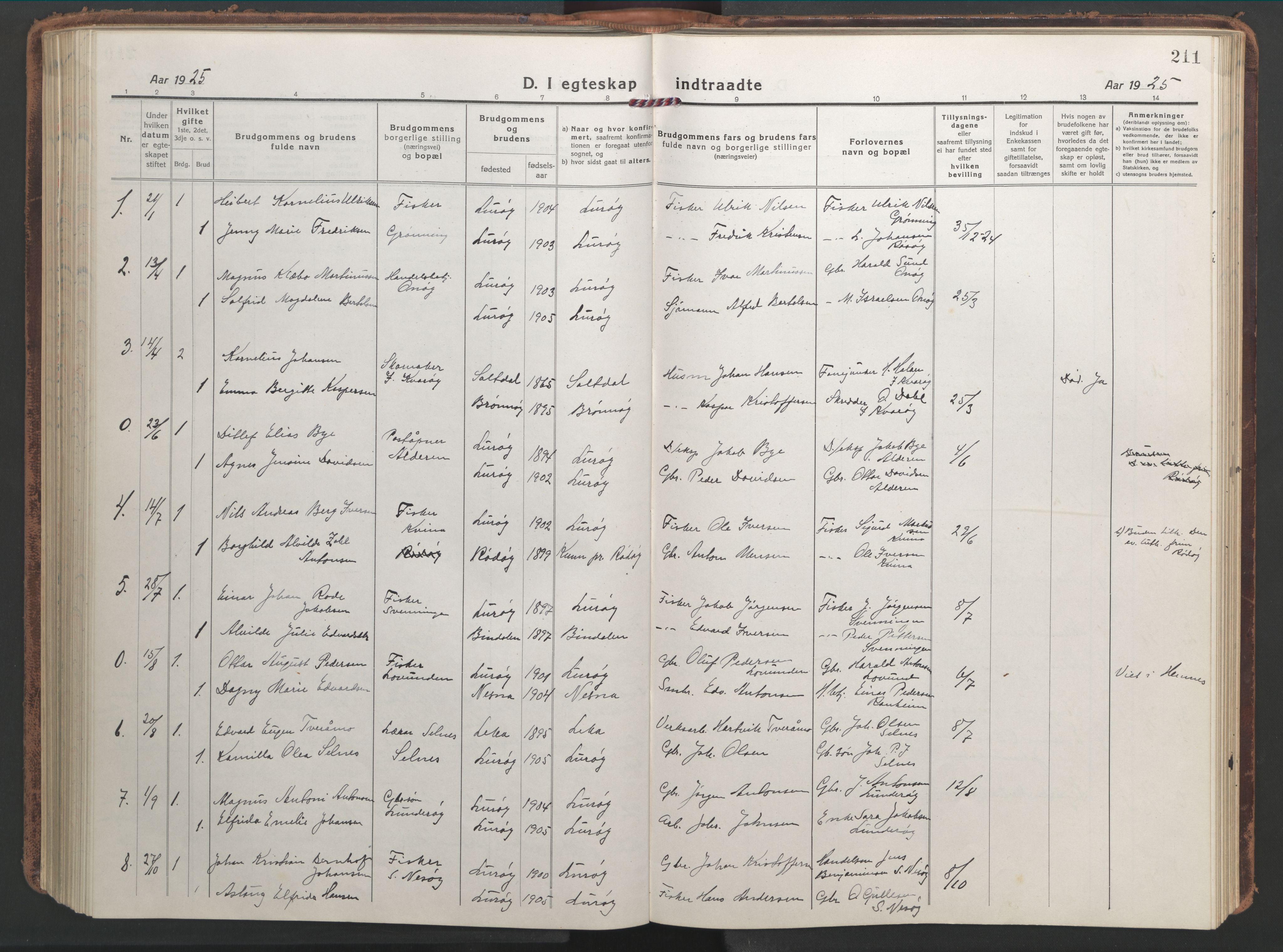 Ministerialprotokoller, klokkerbøker og fødselsregistre - Nordland, SAT/A-1459/839/L0574: Parish register (copy) no. 839C04, 1918-1950, p. 211