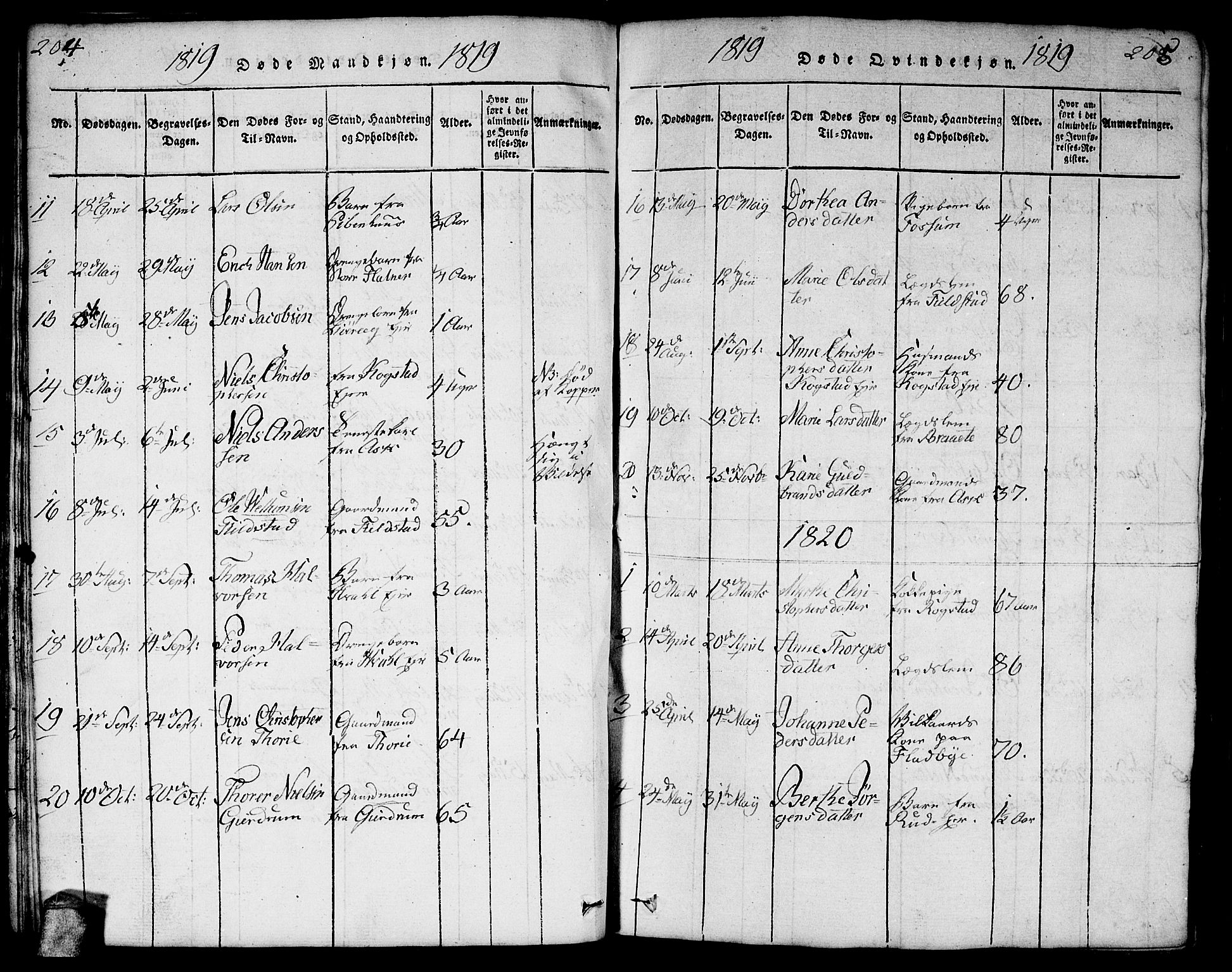 Gjerdrum prestekontor Kirkebøker, AV/SAO-A-10412b/F/Fa/L0004: Parish register (official) no. I 4, 1816-1836, p. 204-205