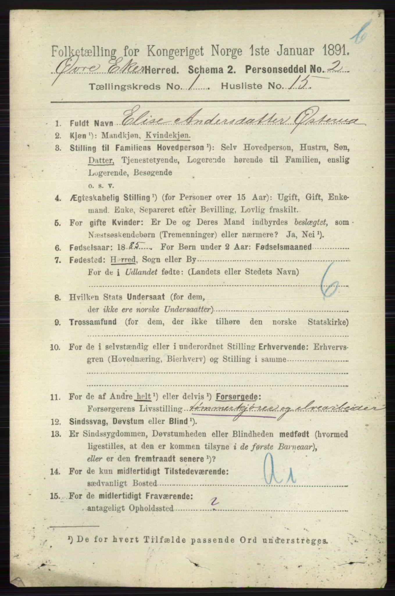 RA, 1891 census for 0624 Øvre Eiker, 1891, p. 7901