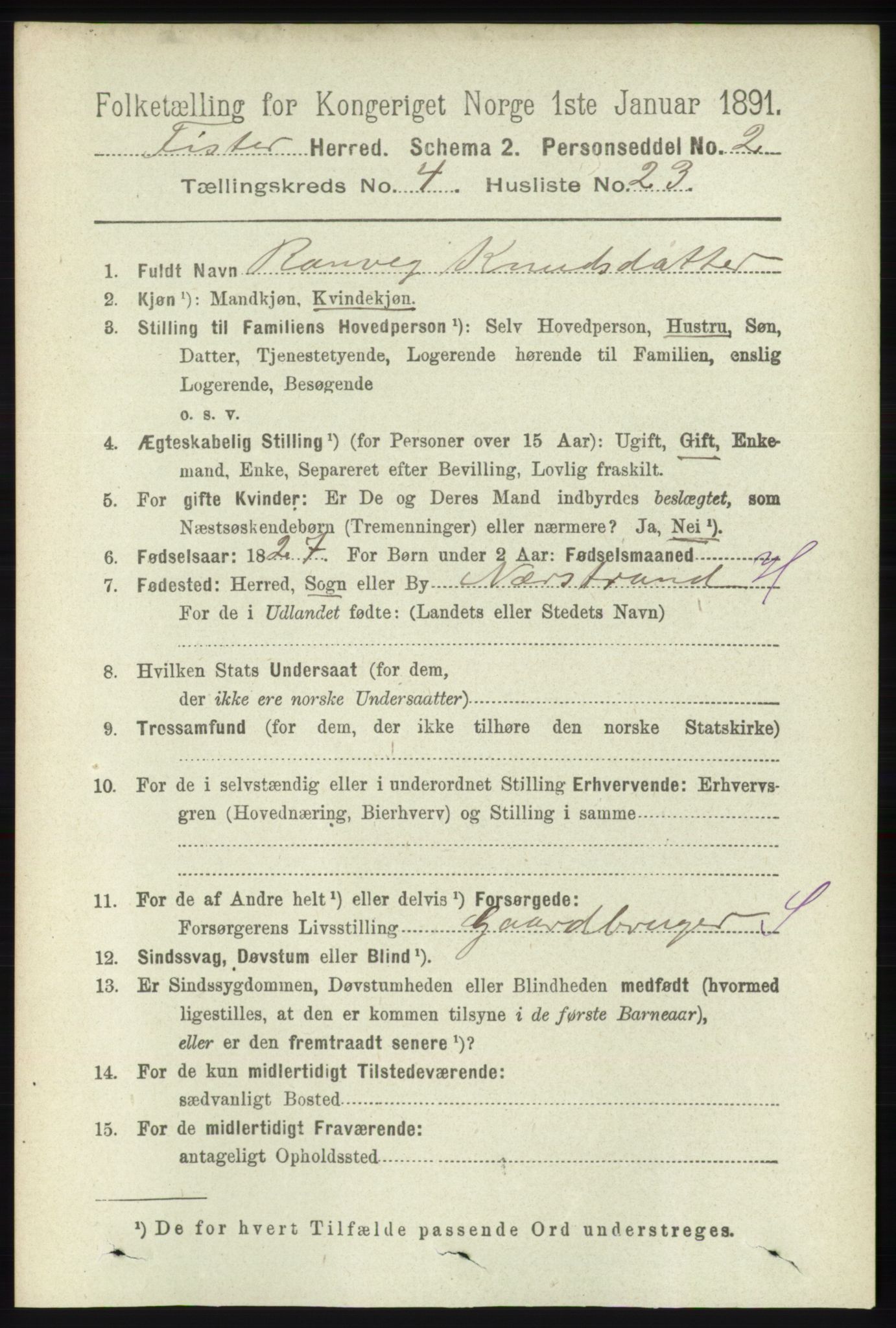 RA, 1891 census for 1132 Fister, 1891, p. 984