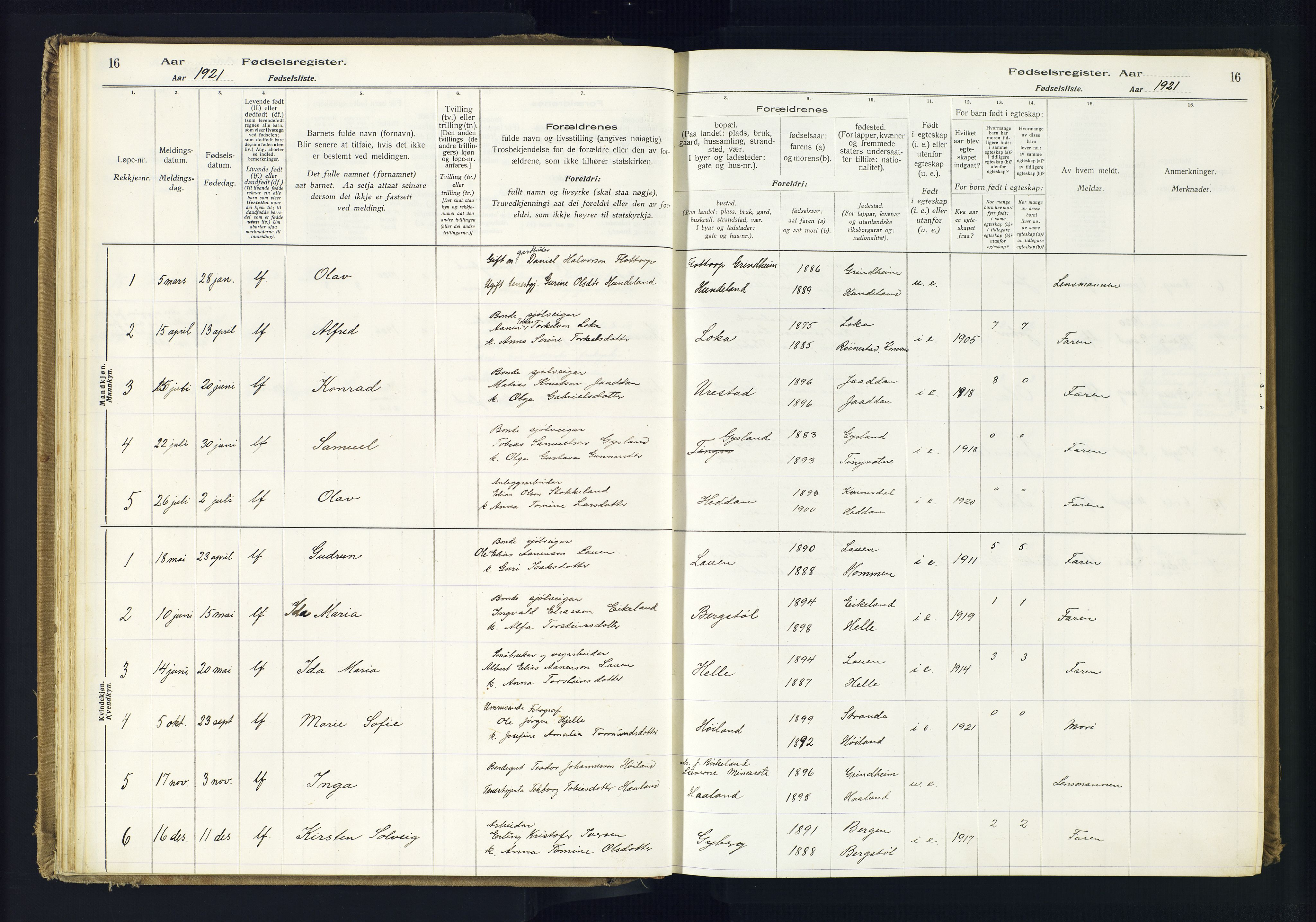 Hægebostad sokneprestkontor, SAK/1111-0024/J/Ja/L0001: Birth register no. II.6.7, 1916-1982, p. 16