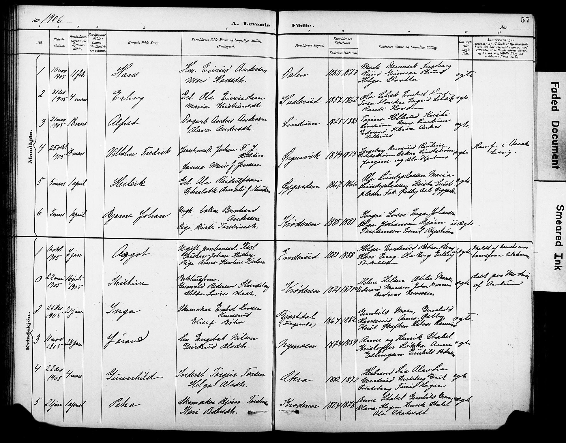 Krødsherad kirkebøker, SAKO/A-19/G/Ga/L0002: Parish register (copy) no. 2, 1894-1918, p. 57
