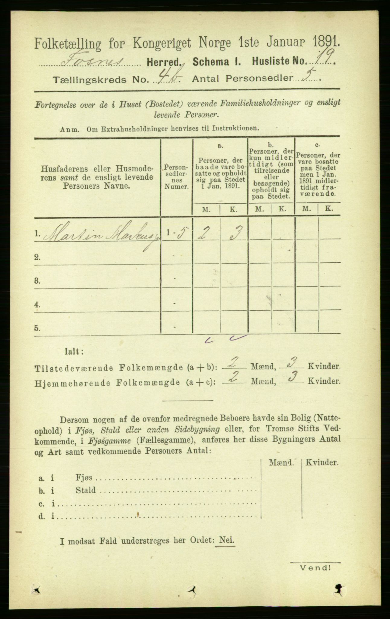 RA, 1891 census for 1748 Fosnes, 1891, p. 1699