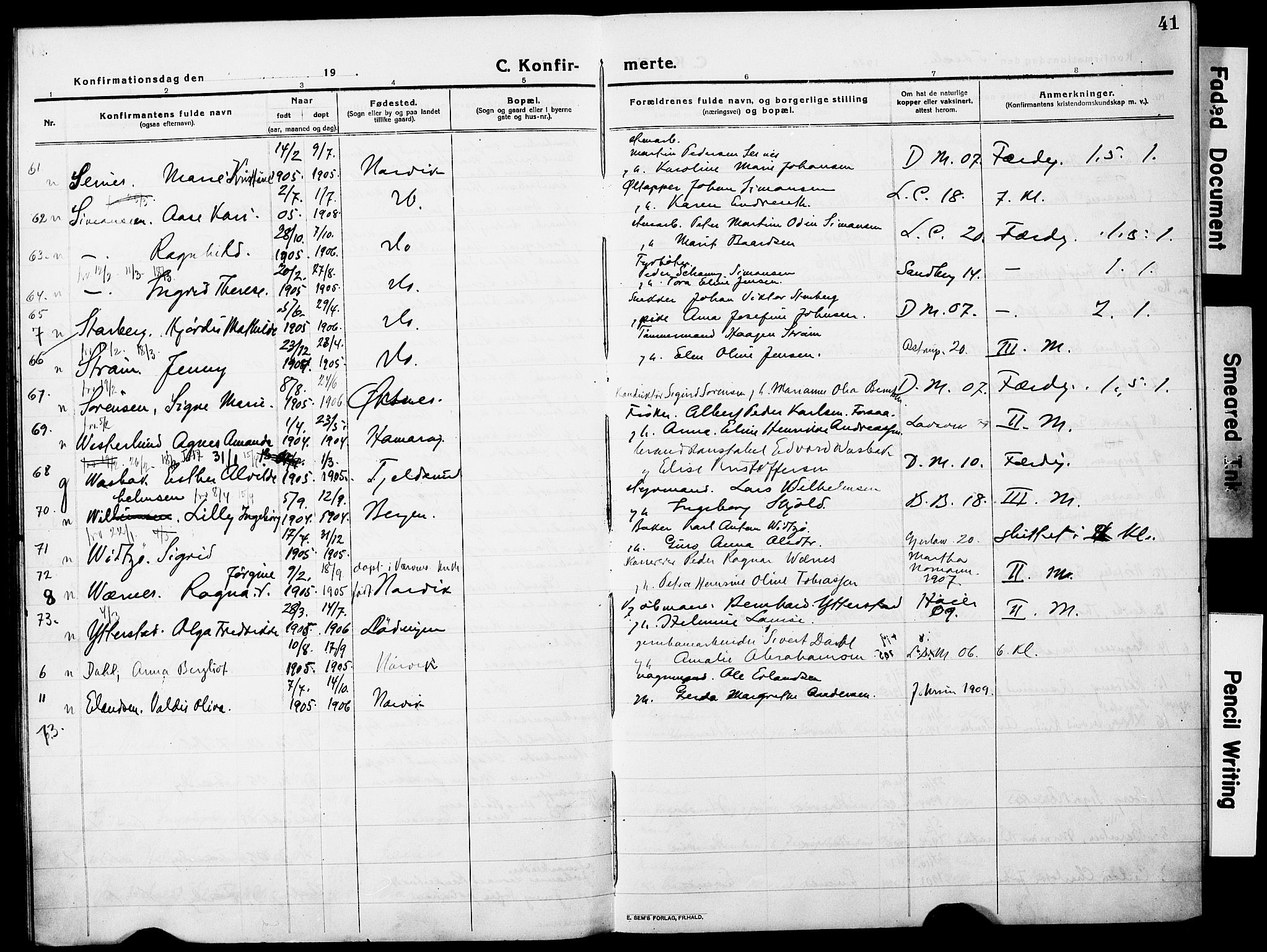 Ministerialprotokoller, klokkerbøker og fødselsregistre - Nordland, AV/SAT-A-1459/871/L0989: Parish register (official) no. 871A05, 1915-1922, p. 41