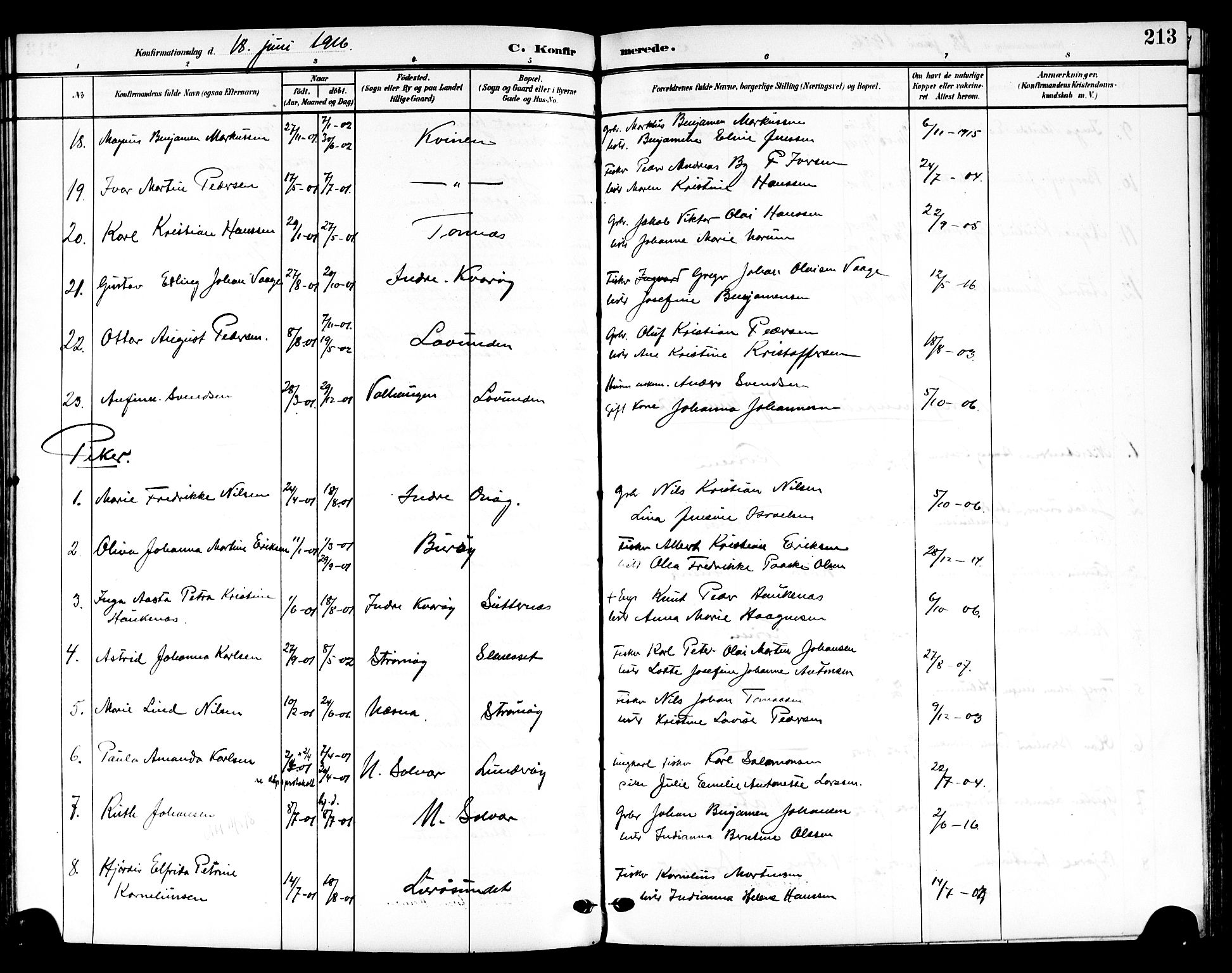 Ministerialprotokoller, klokkerbøker og fødselsregistre - Nordland, AV/SAT-A-1459/839/L0569: Parish register (official) no. 839A06, 1903-1922, p. 213