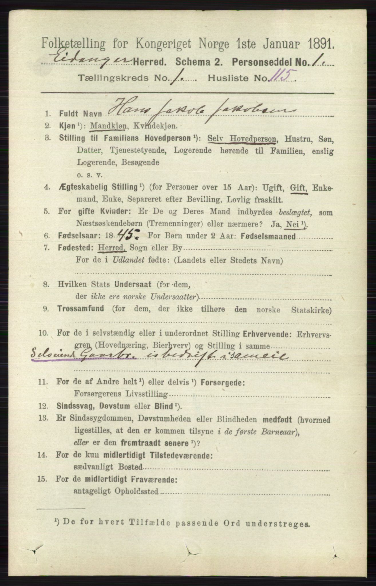 RA, 1891 census for 0813 Eidanger, 1891, p. 757