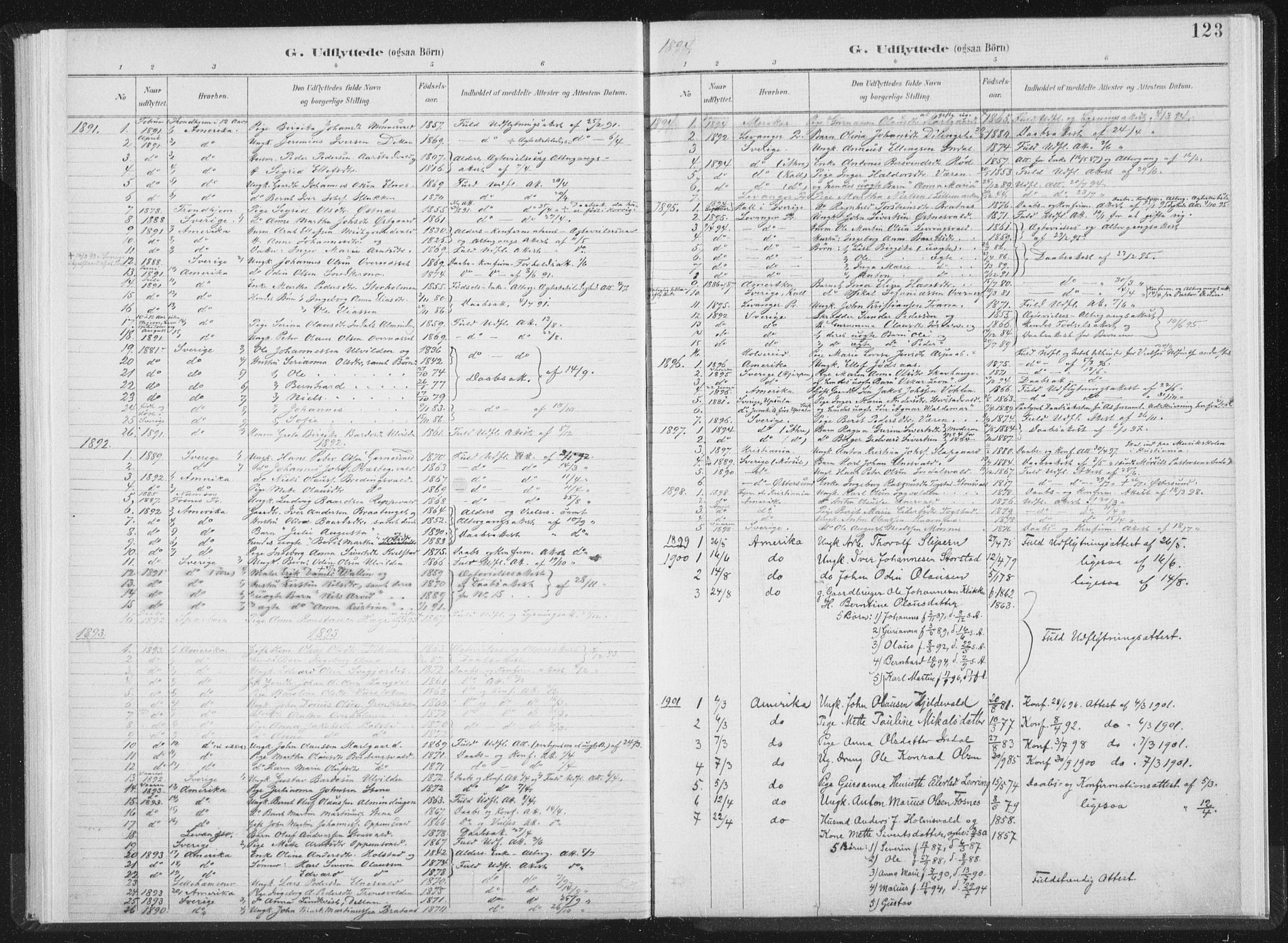 Ministerialprotokoller, klokkerbøker og fødselsregistre - Nord-Trøndelag, SAT/A-1458/724/L0263: Parish register (official) no. 724A01, 1891-1907, p. 123