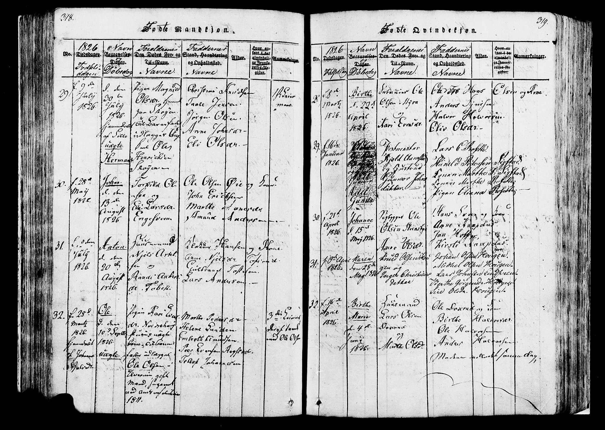 Løten prestekontor, AV/SAH-PREST-022/K/Ka/L0005: Parish register (official) no. 5, 1814-1832, p. 318-319