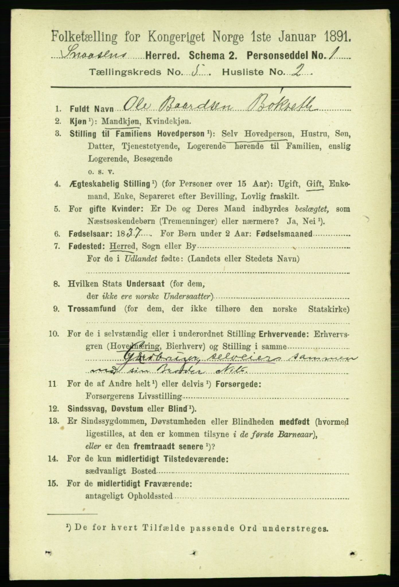 RA, 1891 census for 1736 Snåsa, 1891, p. 1482